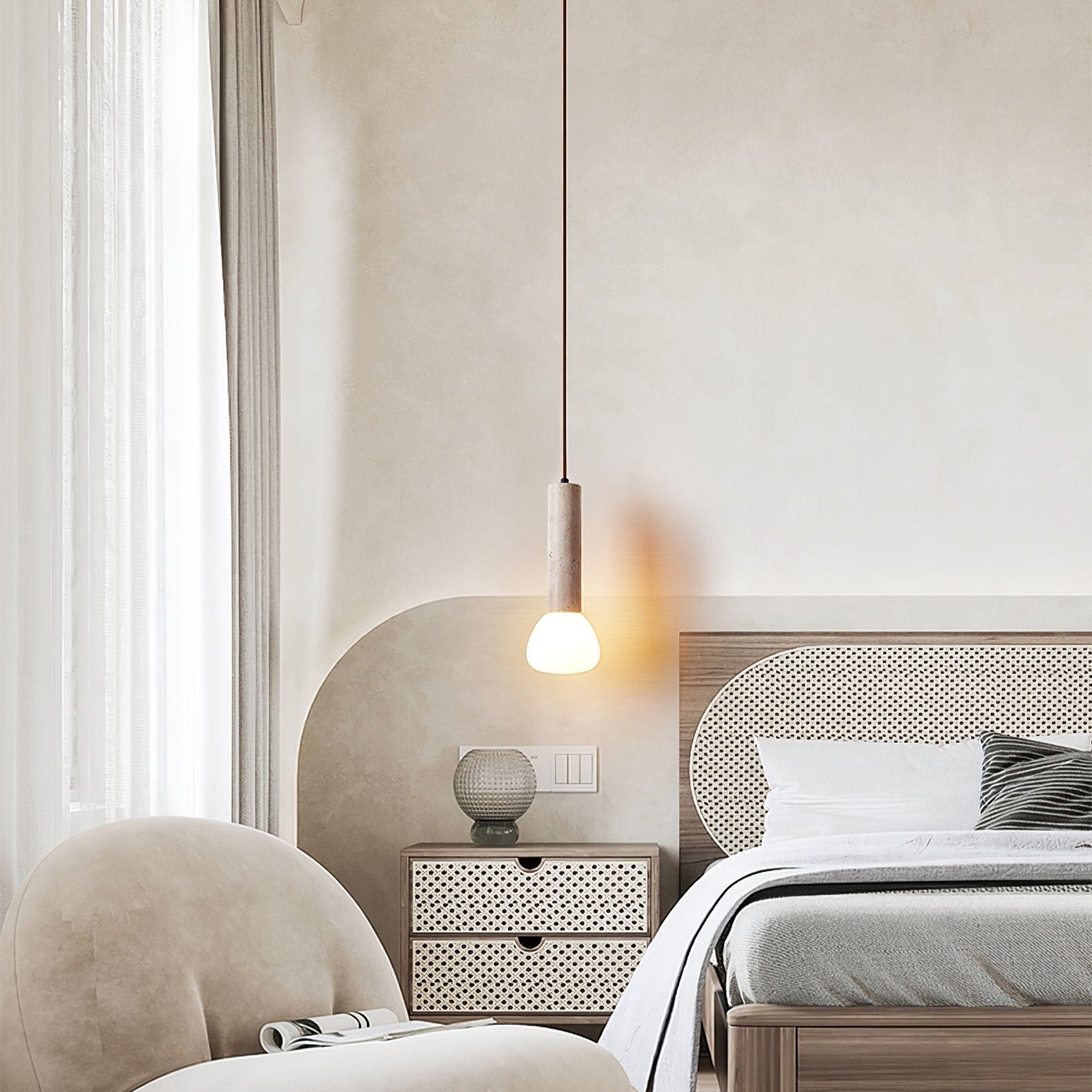Beia Minimalist Travertine Pendant Light-Neutral Decor