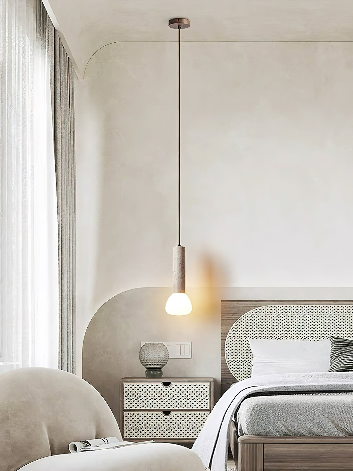 Beia Minimalist Travertine Pendant Light-Neutral Decor