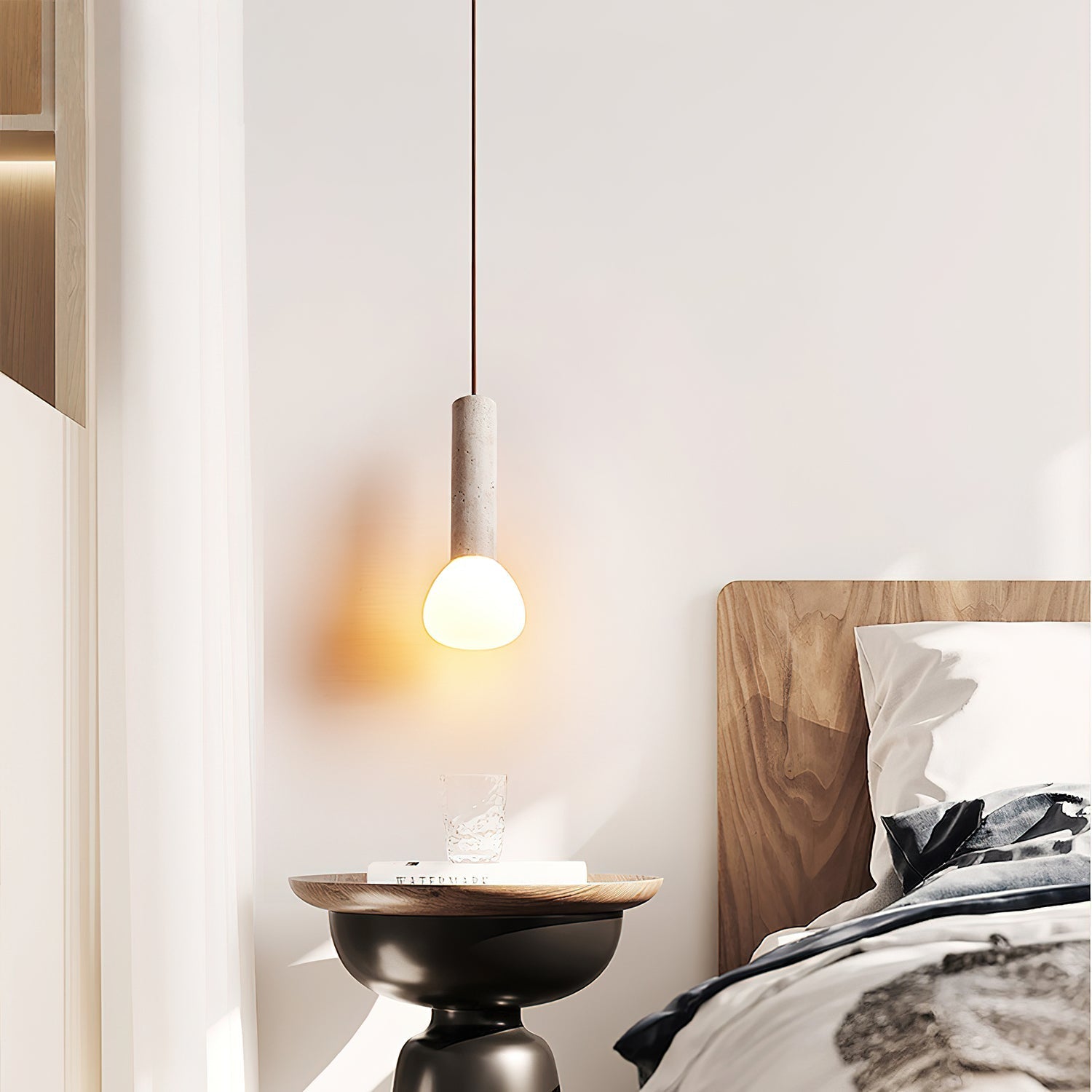 Beia Minimalist Travertine Pendant Light-Neutral Decor