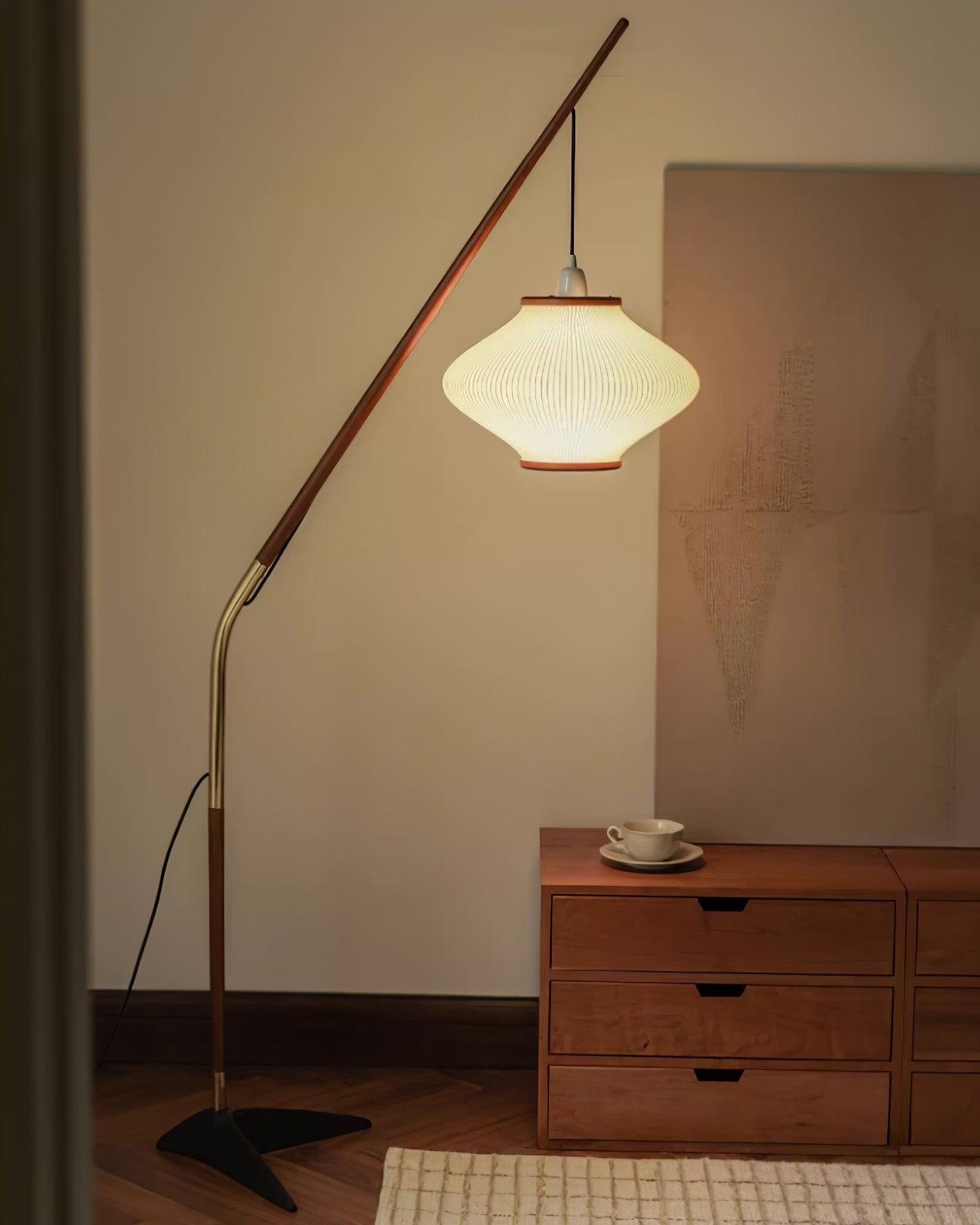 Ervenil Mid Century Wood & Glass Floor Lamp-Neutral Decor