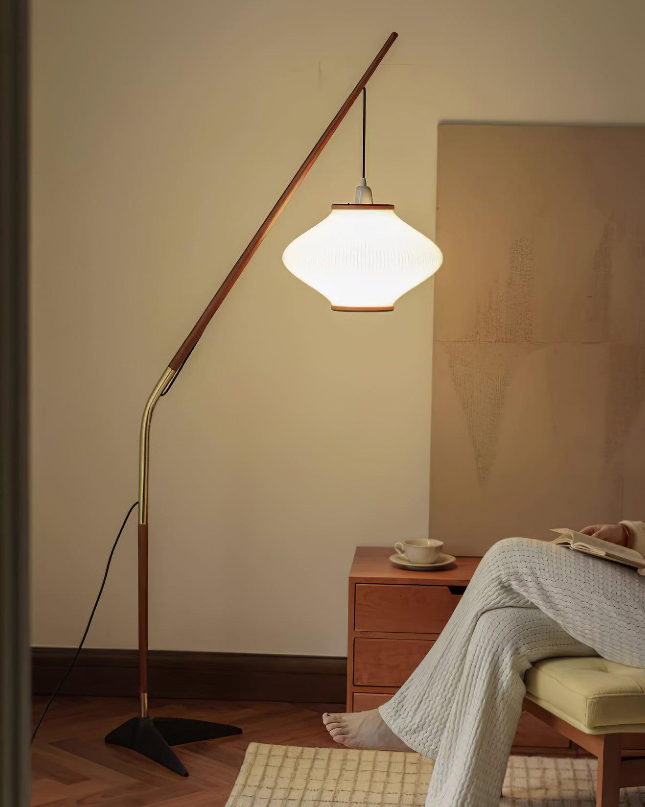 Ervenil Mid Century Wood & Glass Floor Lamp-Neutral Decor