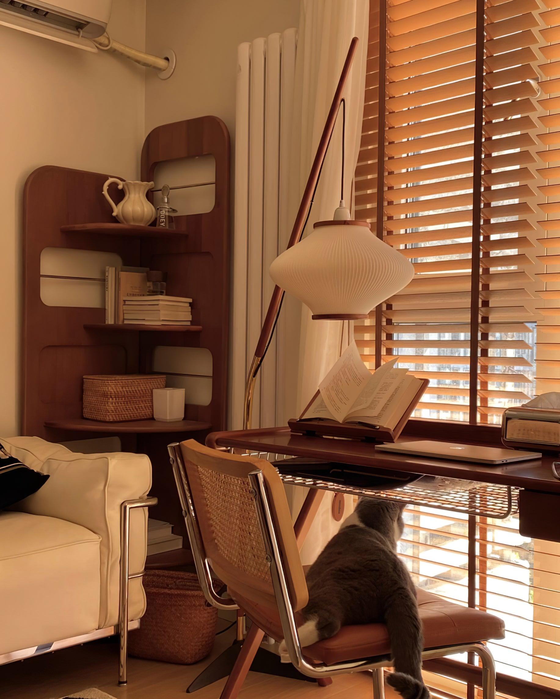 Ervenil Mid Century Wood & Glass Floor Lamp-Neutral Decor