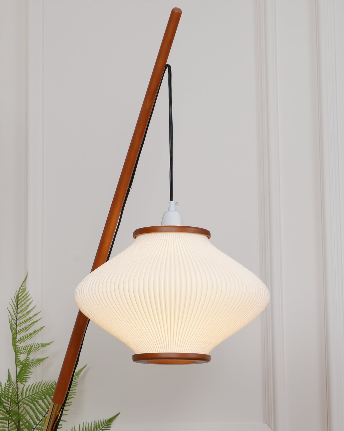 Ervenil Mid Century Wood & Glass Floor Lamp-Neutral Decor