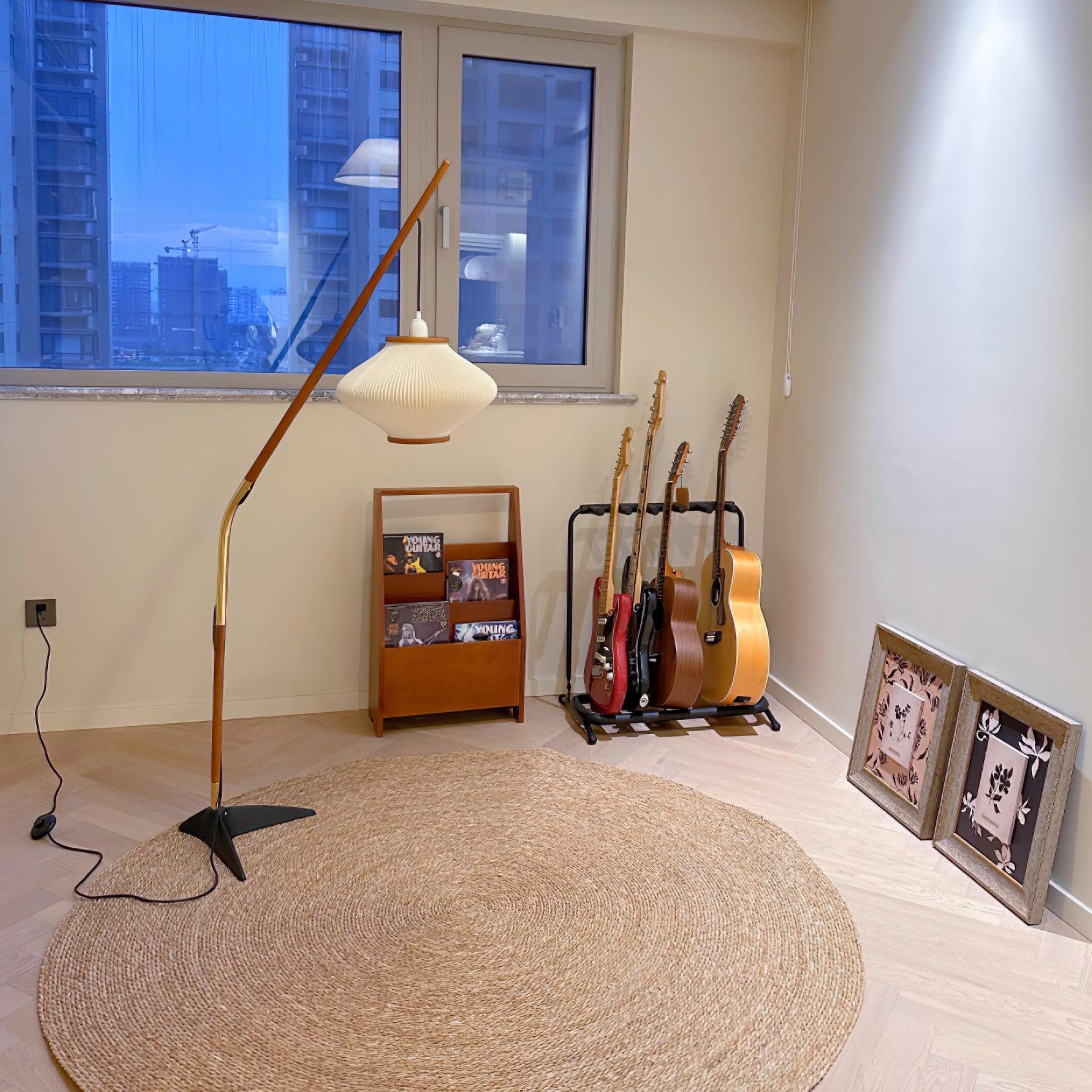 Ervenil Mid Century Wood & Glass Floor Lamp-Neutral Decor