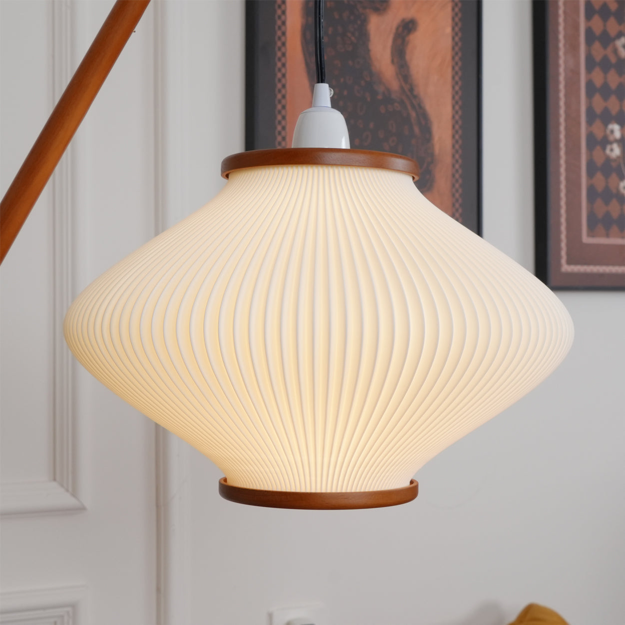 Ervenil Mid Century Wood & Glass Floor Lamp-Neutral Decor