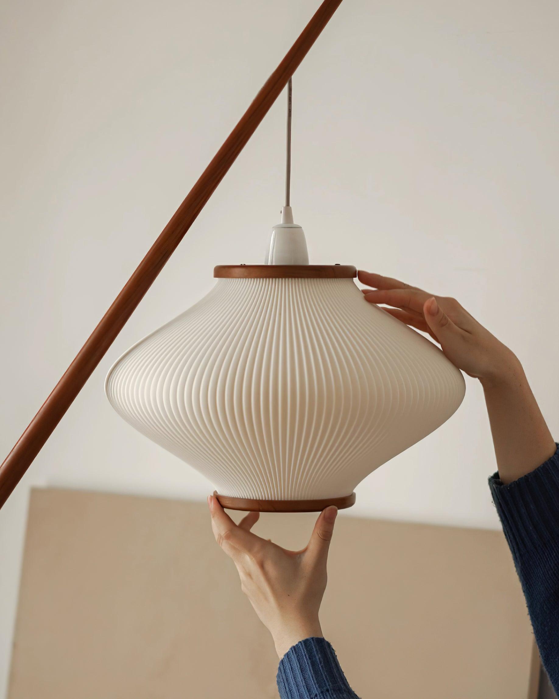 Ervenil Mid Century Wood & Glass Floor Lamp-Neutral Decor