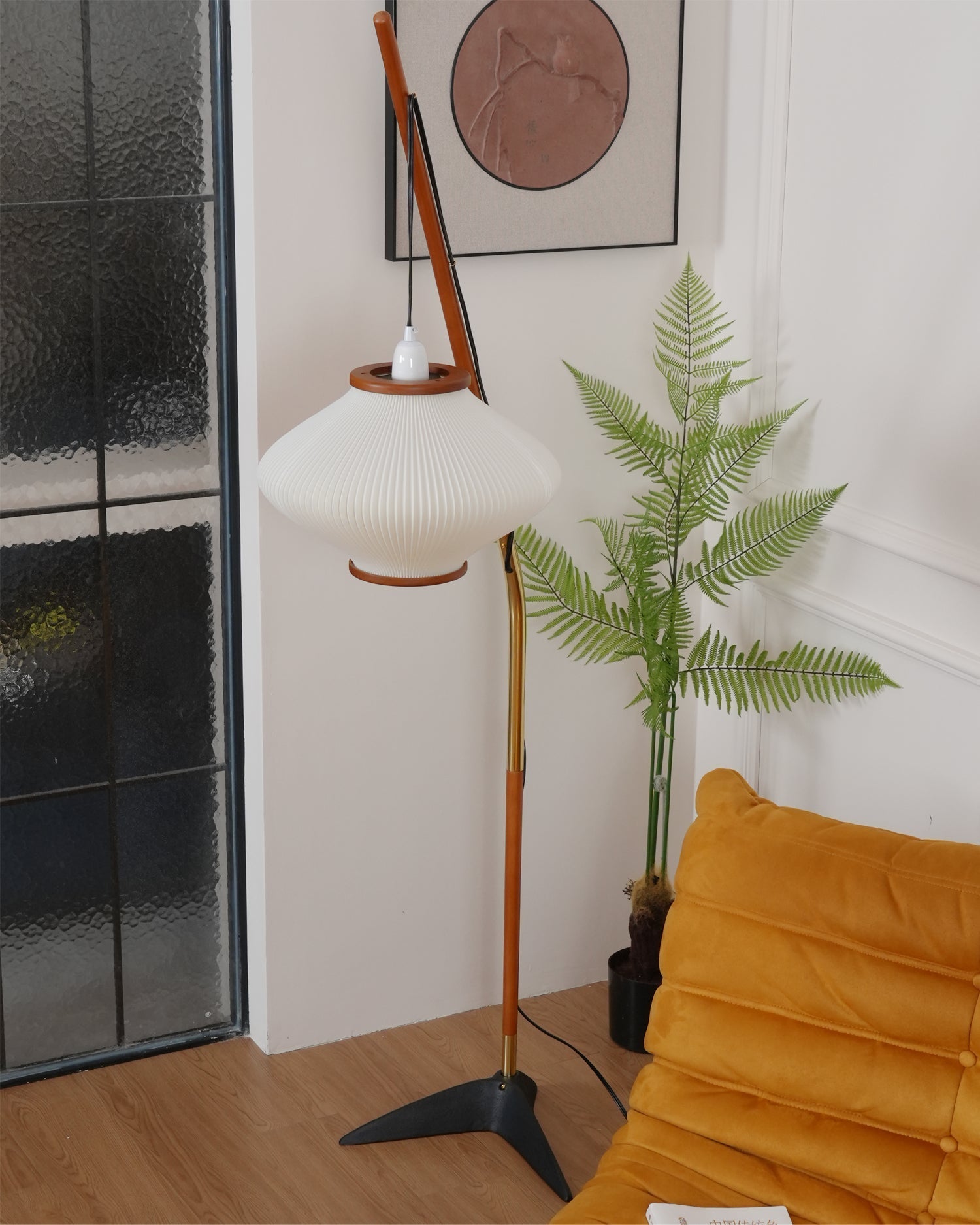 Ervenil Mid Century Wood & Glass Floor Lamp-Neutral Decor
