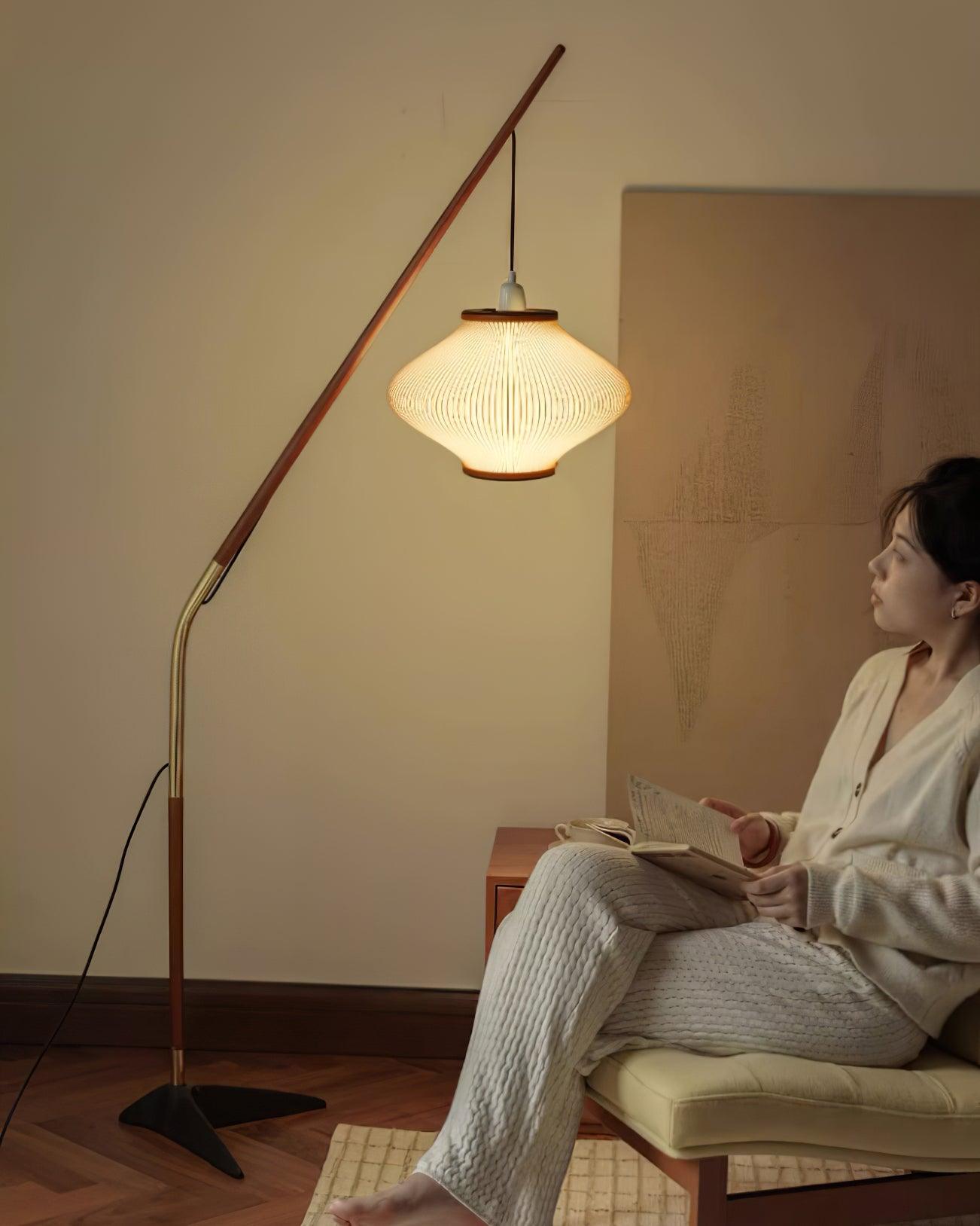 Ervenil Mid Century Wood & Glass Floor Lamp-Neutral Decor
