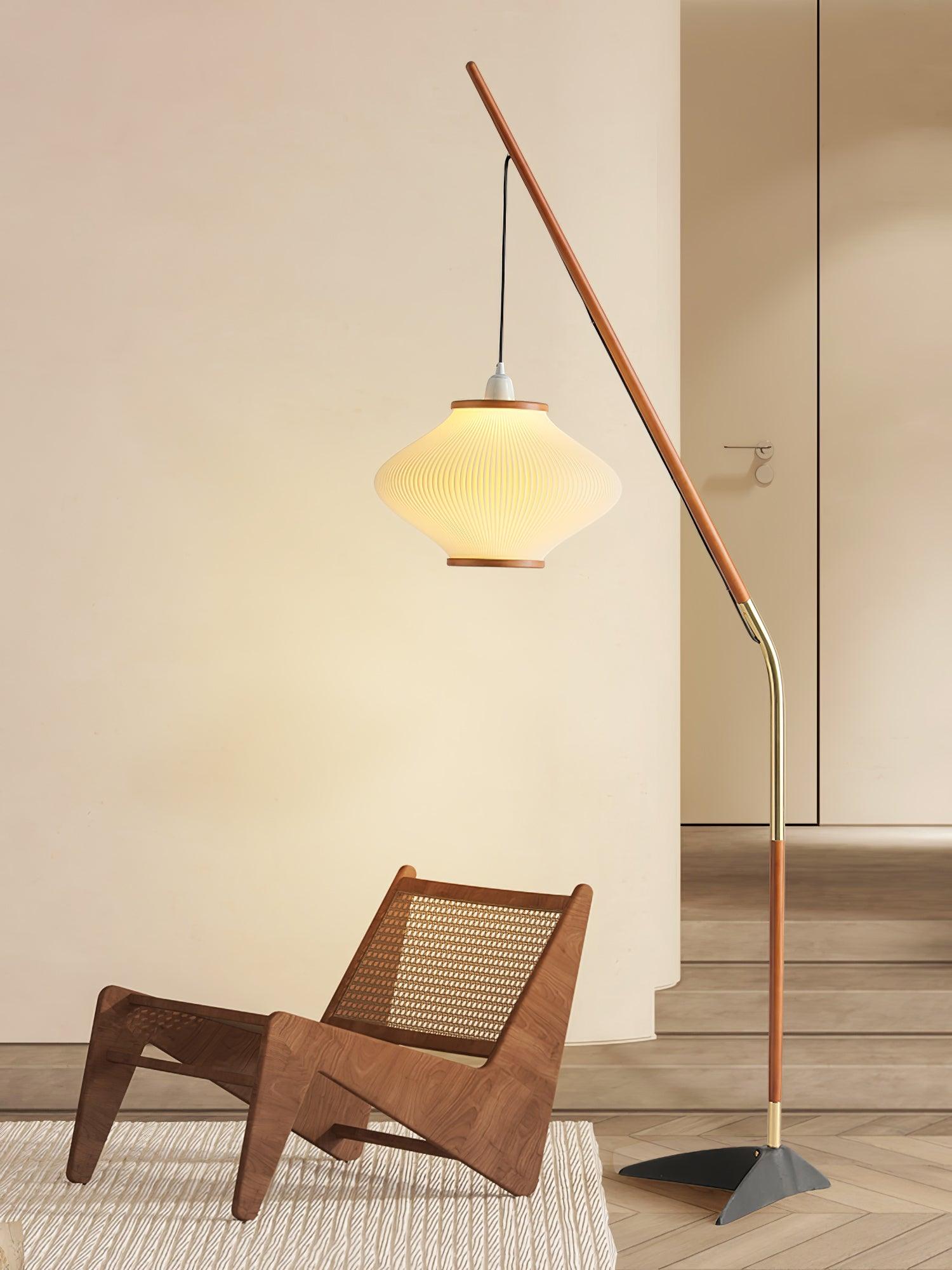 Ervenil Mid Century Wood & Glass Floor Lamp-Neutral Decor