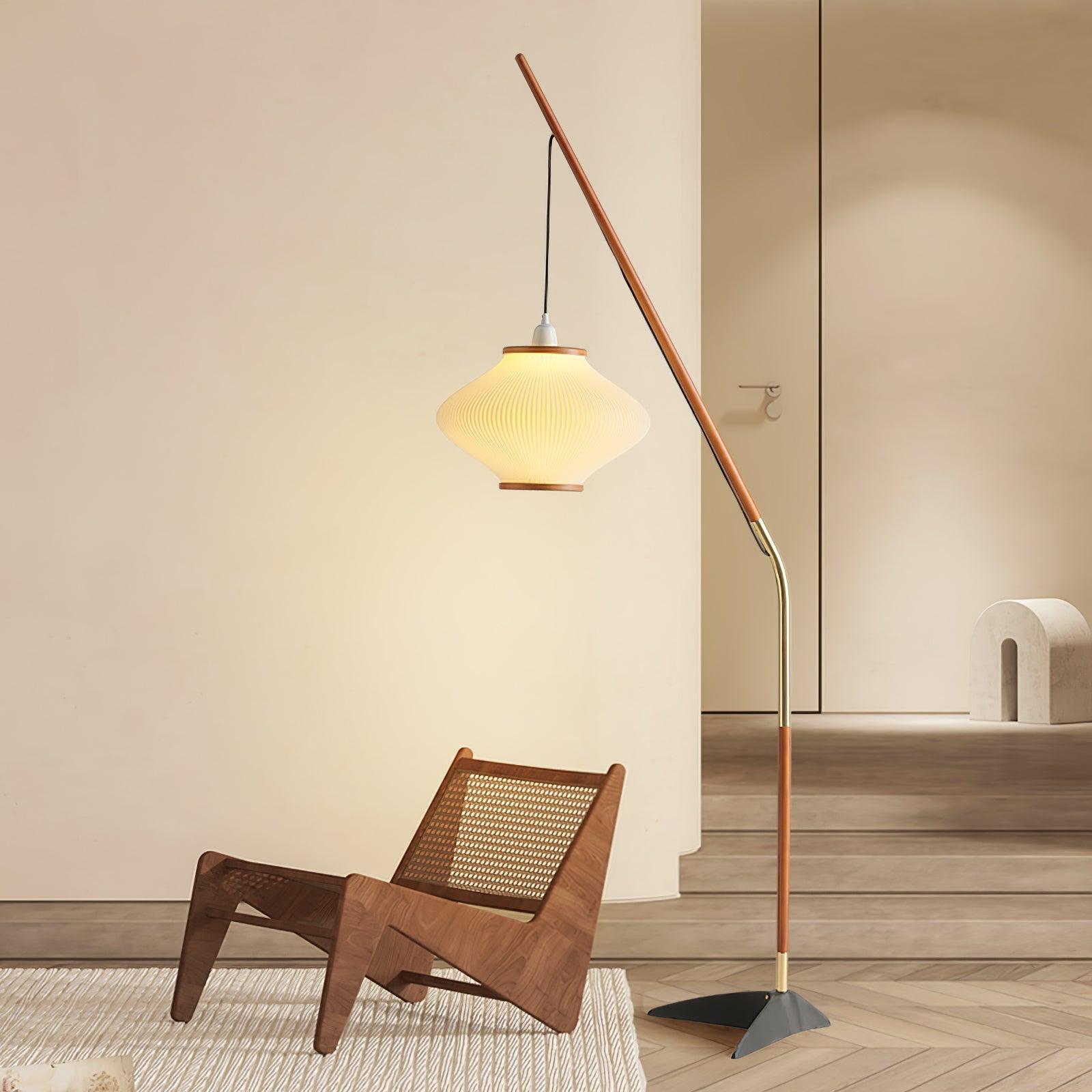 Ervenil Mid Century Wood & Glass Floor Lamp-Neutral Decor