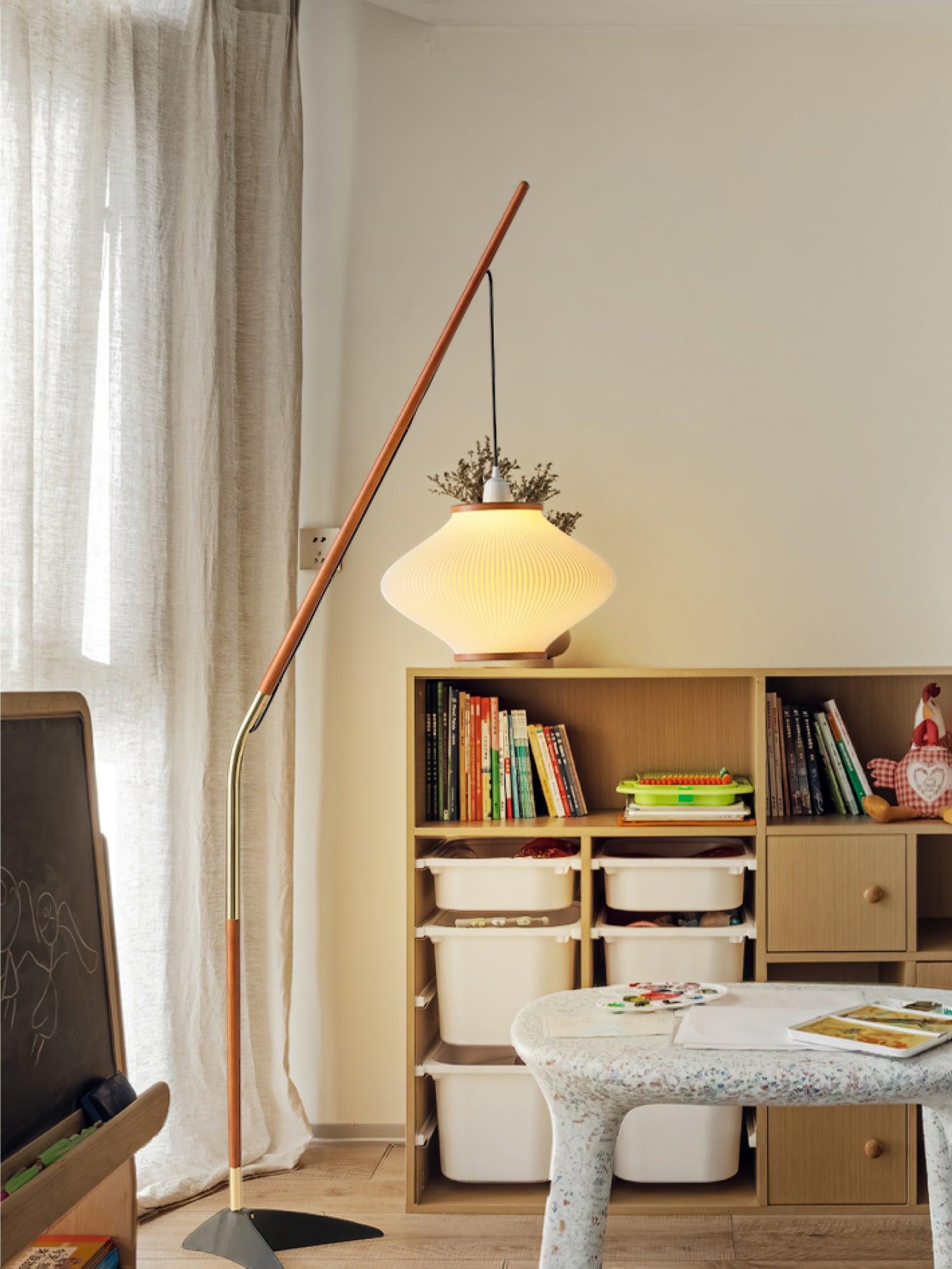 Ervenil Mid Century Wood & Glass Floor Lamp-Neutral Decor