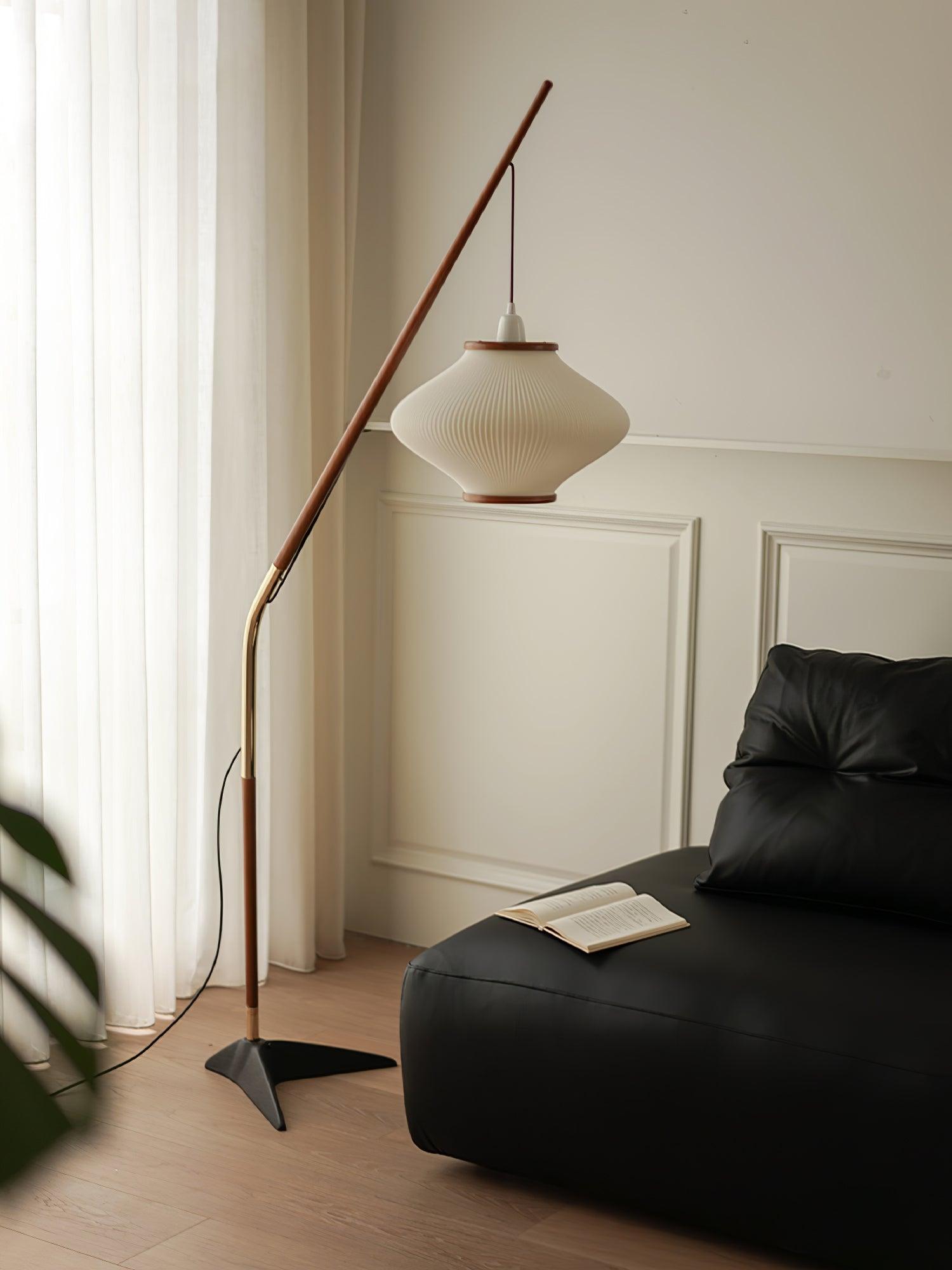 Ervenil Mid Century Wood & Glass Floor Lamp-Neutral Decor