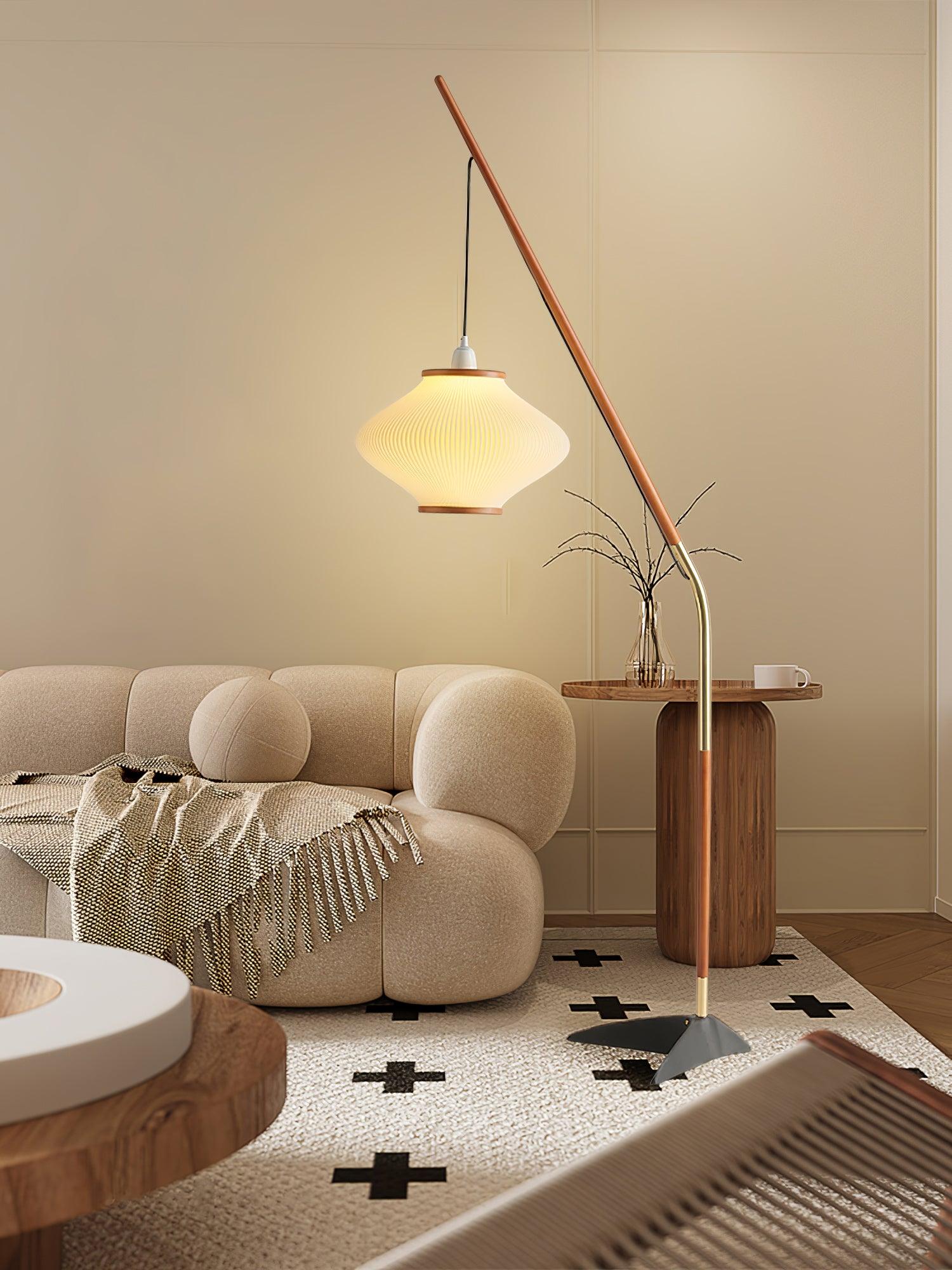 Ervenil Mid Century Wood & Glass Floor Lamp-Neutral Decor