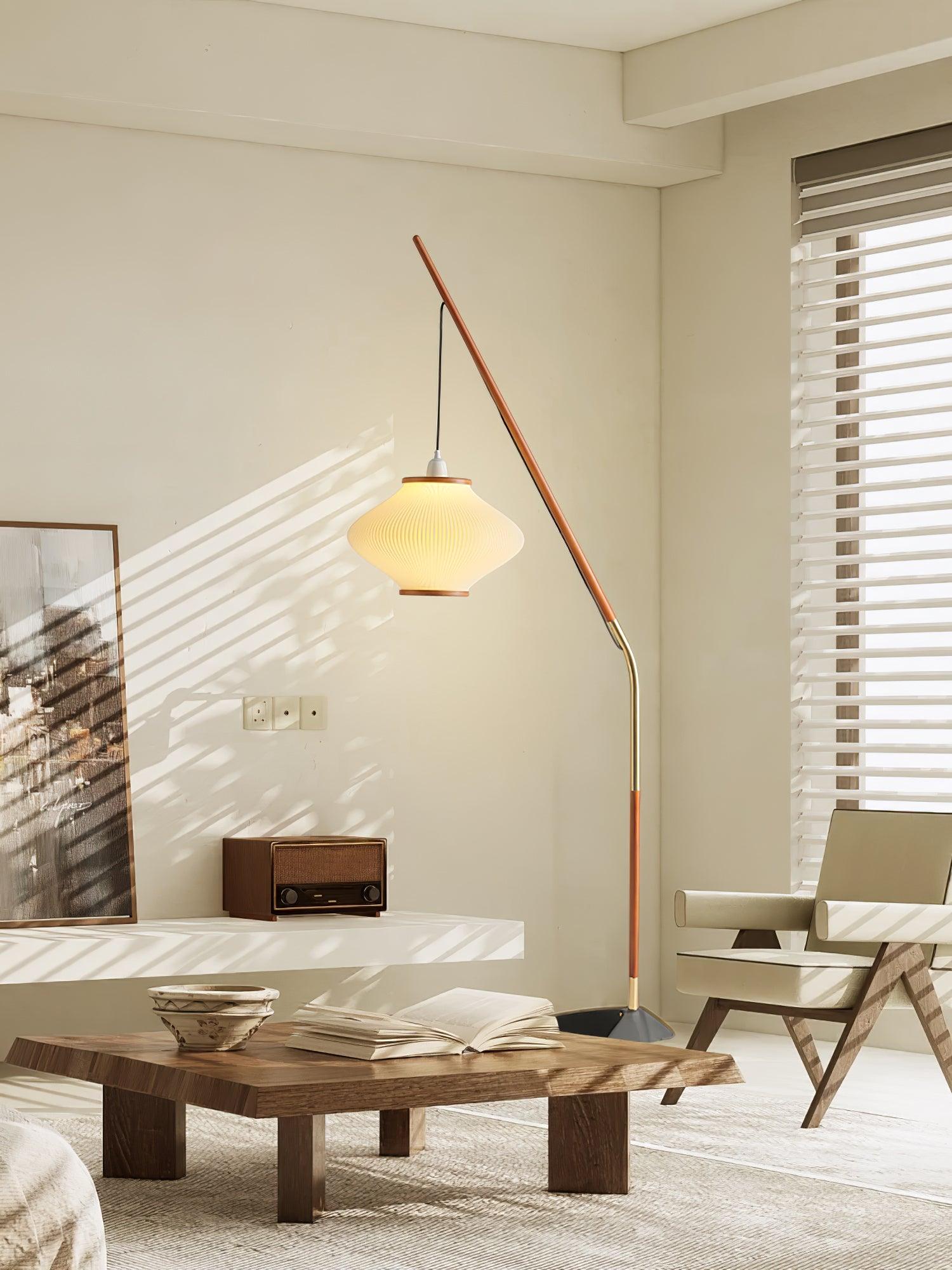 Ervenil Mid Century Wood & Glass Floor Lamp-Neutral Decor