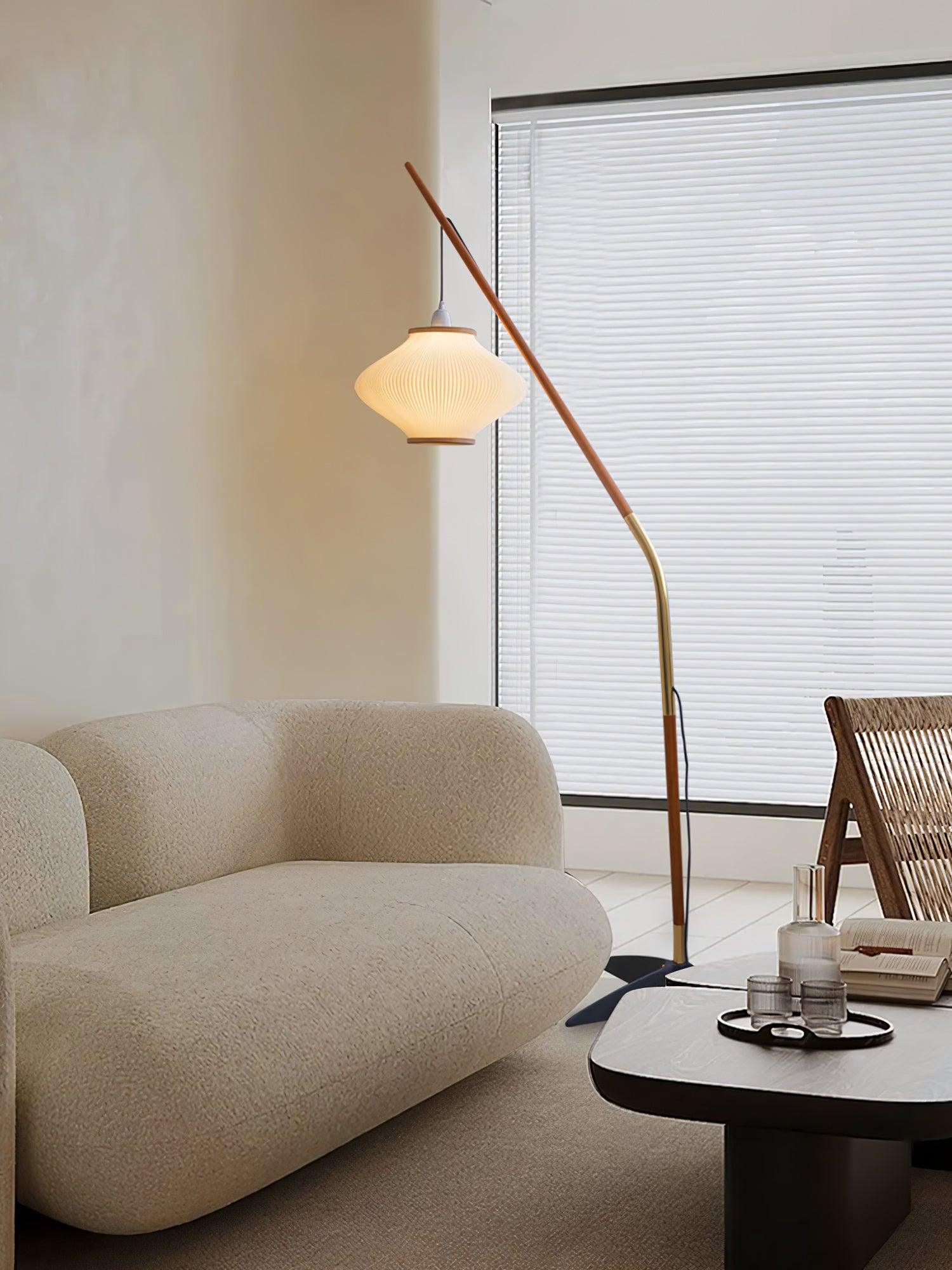 Ervenil Mid Century Wood & Glass Floor Lamp-Neutral Decor