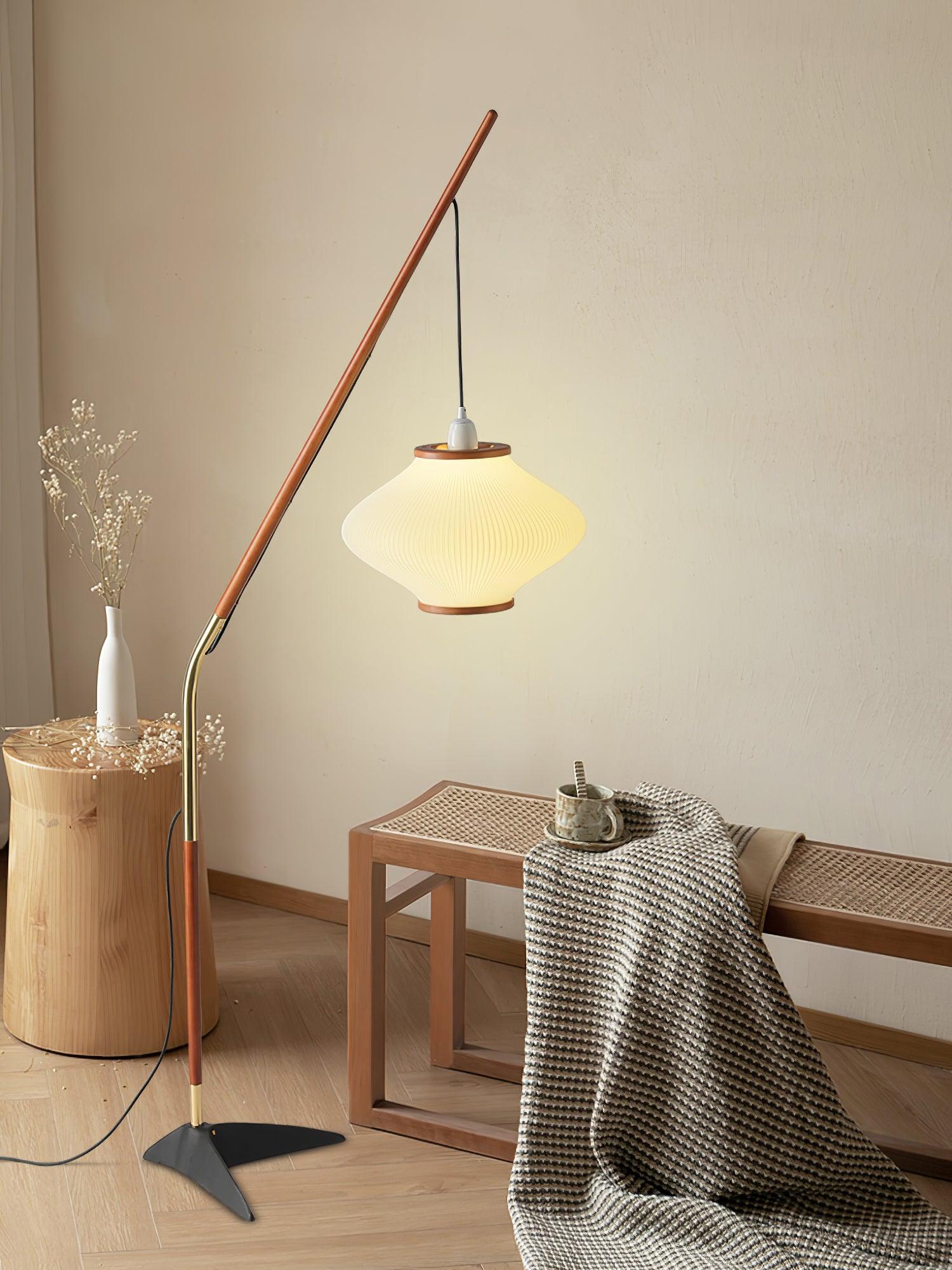 Ervenil Mid Century Wood & Glass Floor Lamp-Neutral Decor