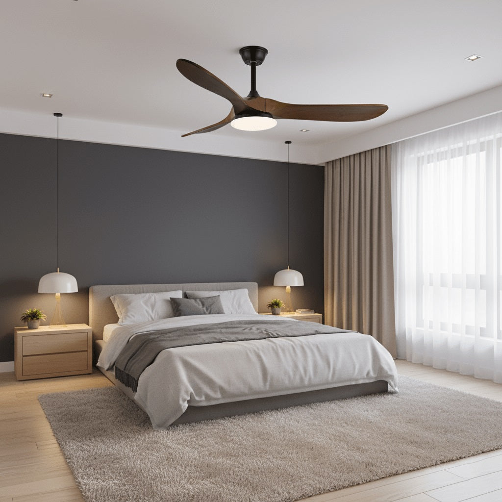 Detail shot of the integrated LED light on the Maverick ceiling fan.