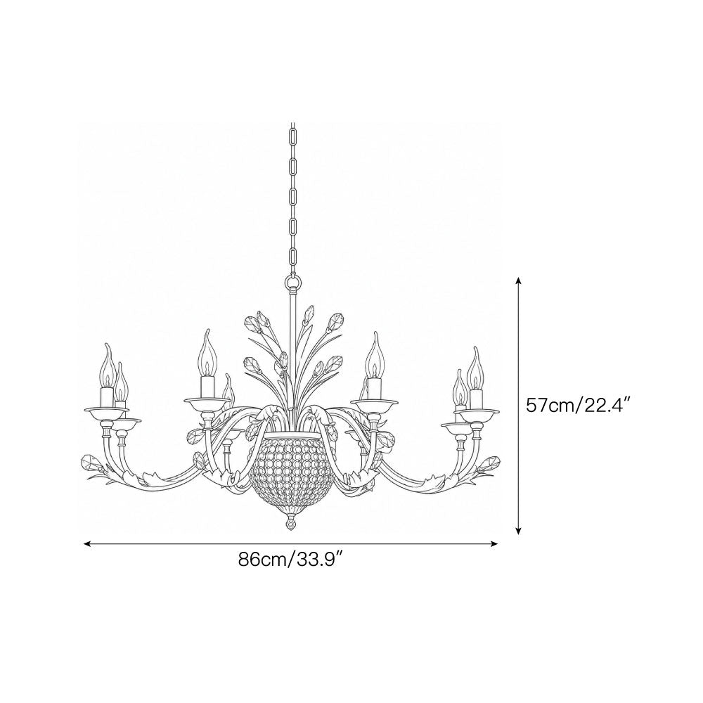 Angled view of the multi-tiered crystal chandelier.