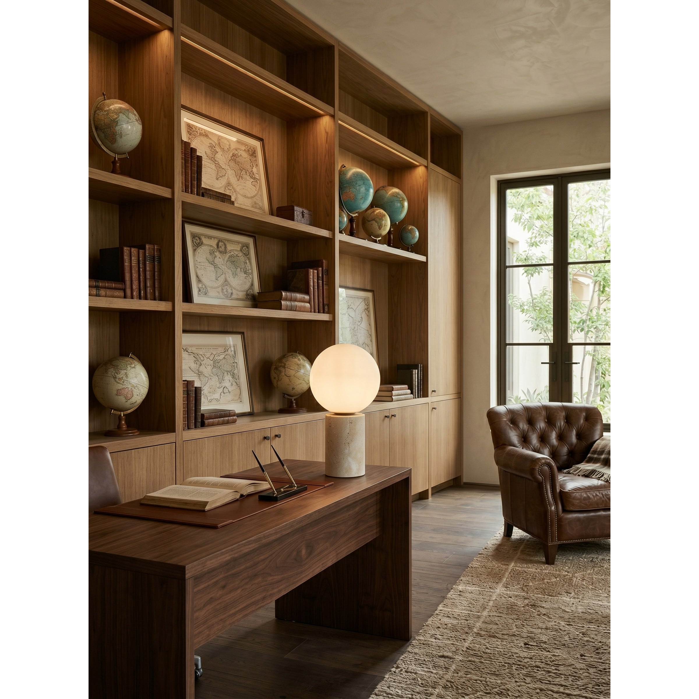 Lifestyle image of the lamp in a Japandi-style interior.