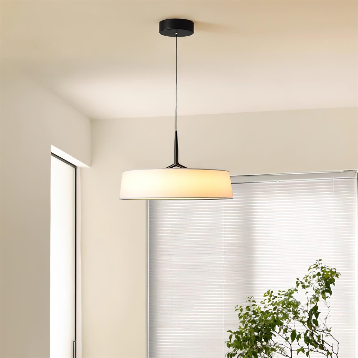 Liora Pendant Light White Fabric Drum Black Minimalist-Neutral Decor