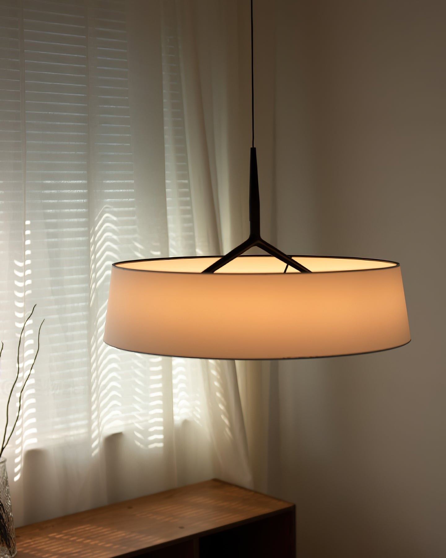 Liora Pendant Light White Fabric Drum Black Minimalist-Neutral Decor