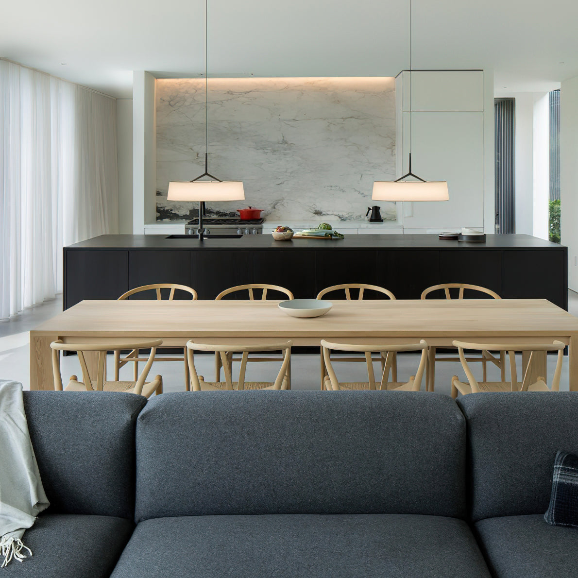 Liora Pendant Light White Fabric Drum Black Minimalist-Neutral Decor