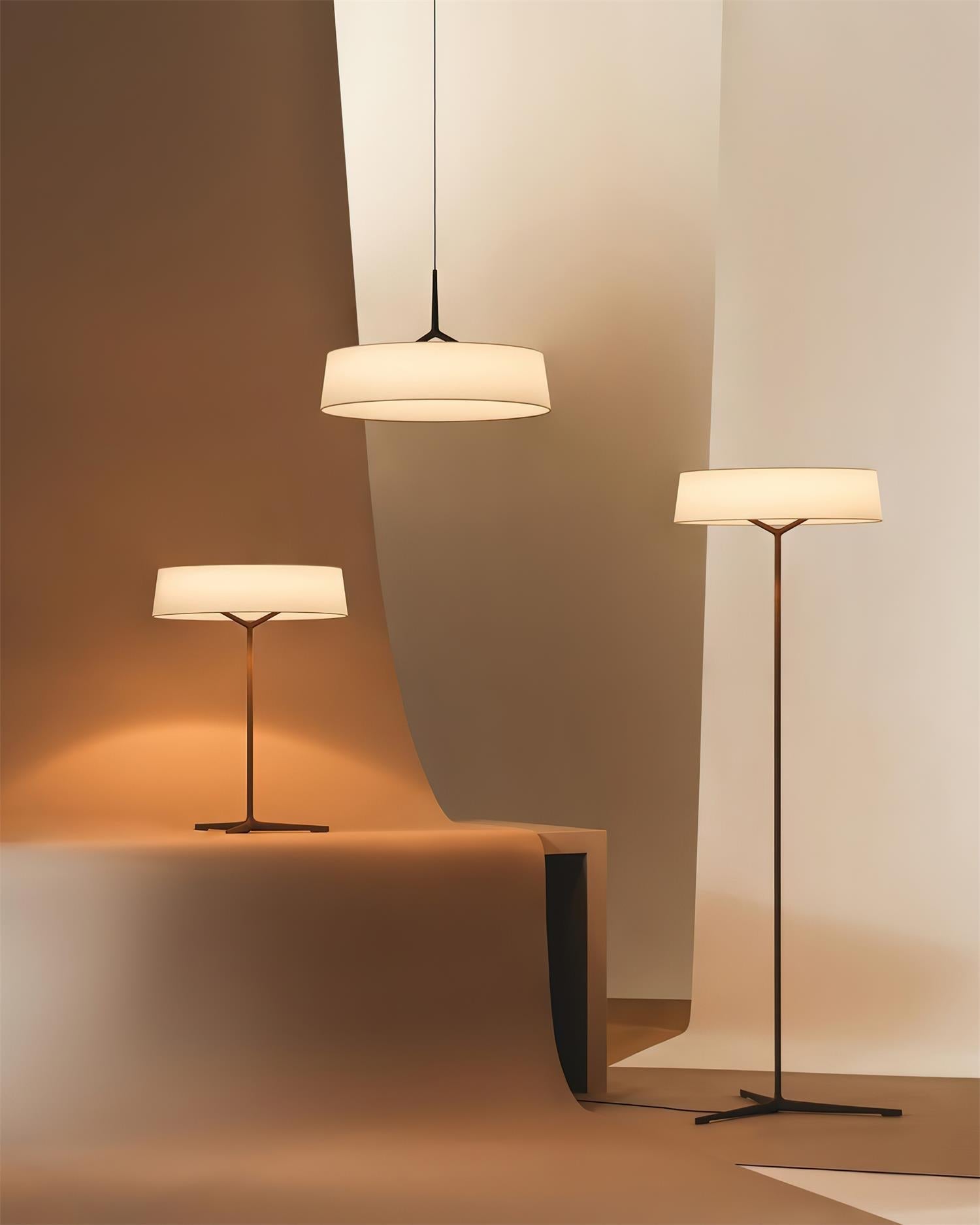 Liora Pendant Light White Fabric Drum Black Minimalist-Neutral Decor
