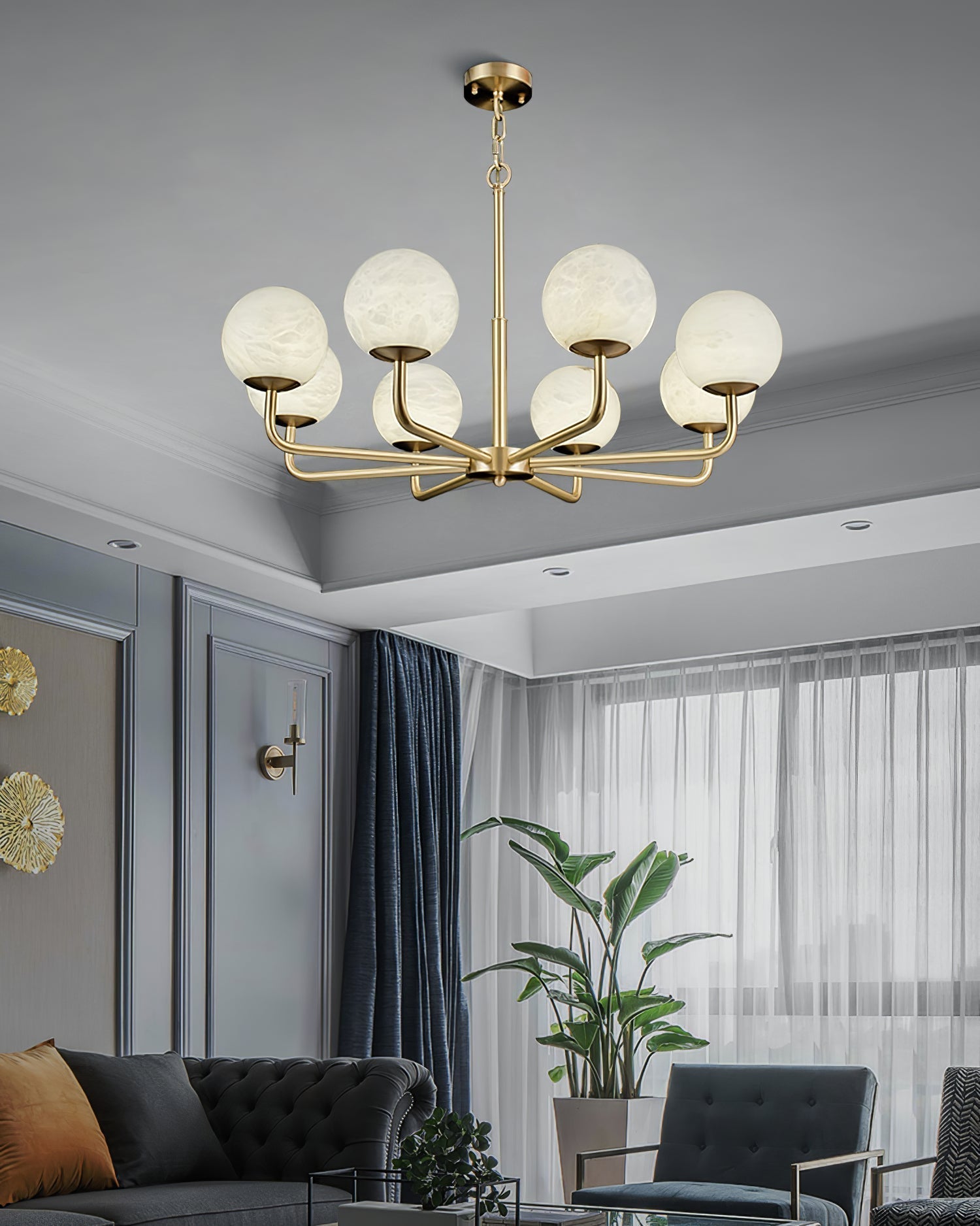 Erich Chandelier Alabaster Globe Elegance