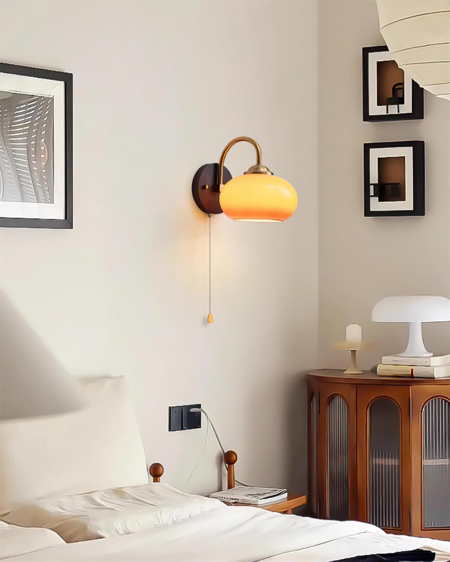 May Wall Lamp Arched Arm Glass Dome Vintage-Neutral Decor