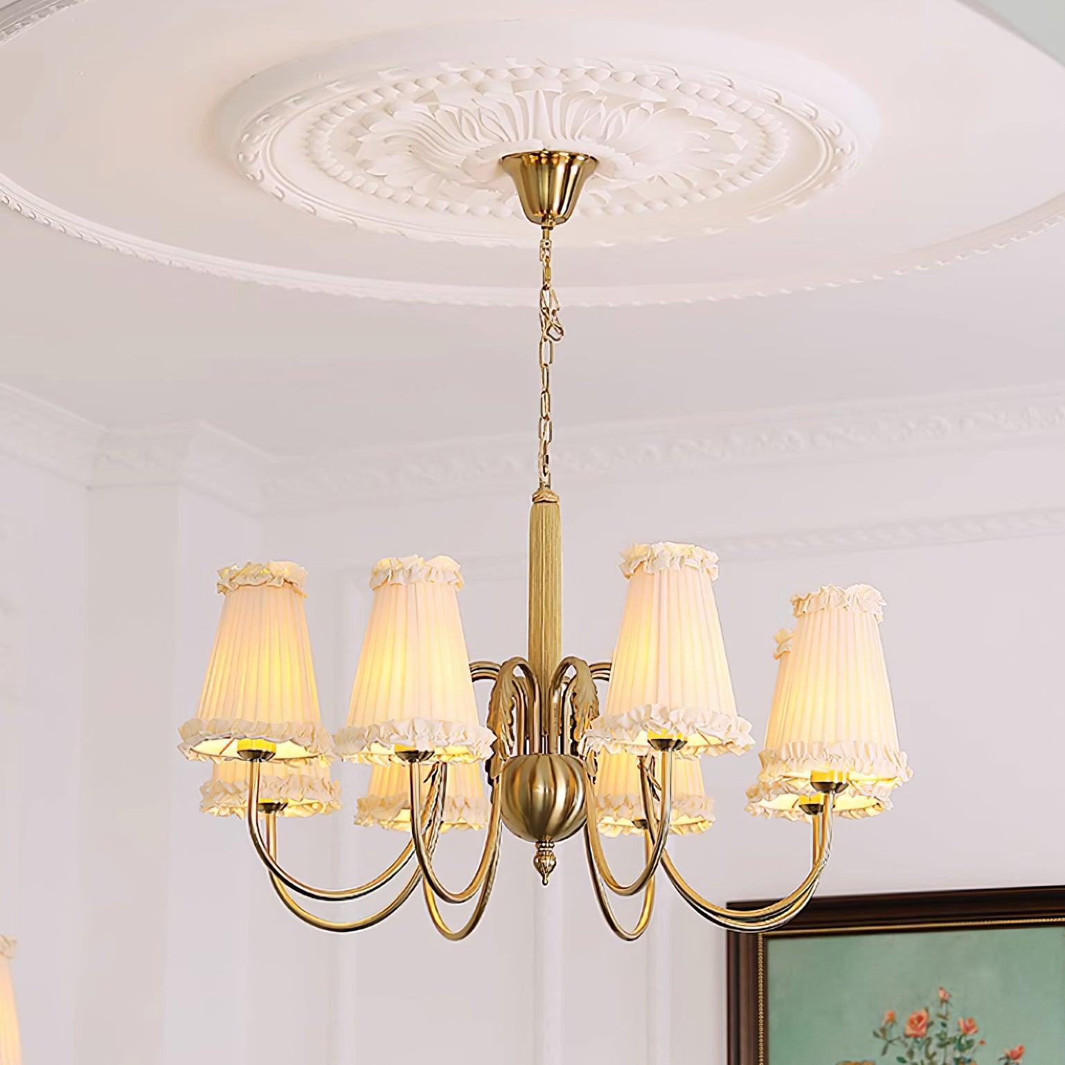 Faylin Vintage Brass Chandelier with Pleated Shades