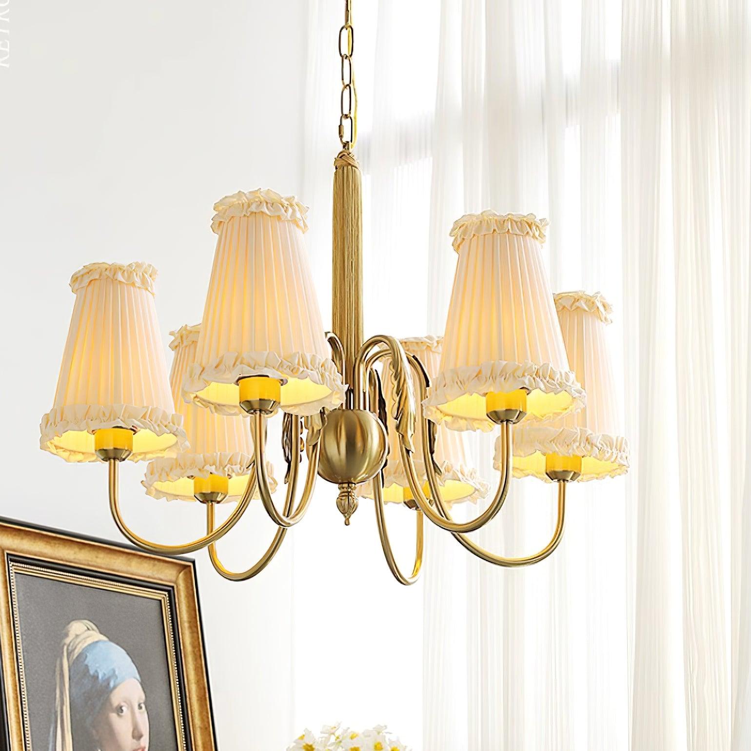 Faylin Vintage Brass Chandelier with Pleated Shades