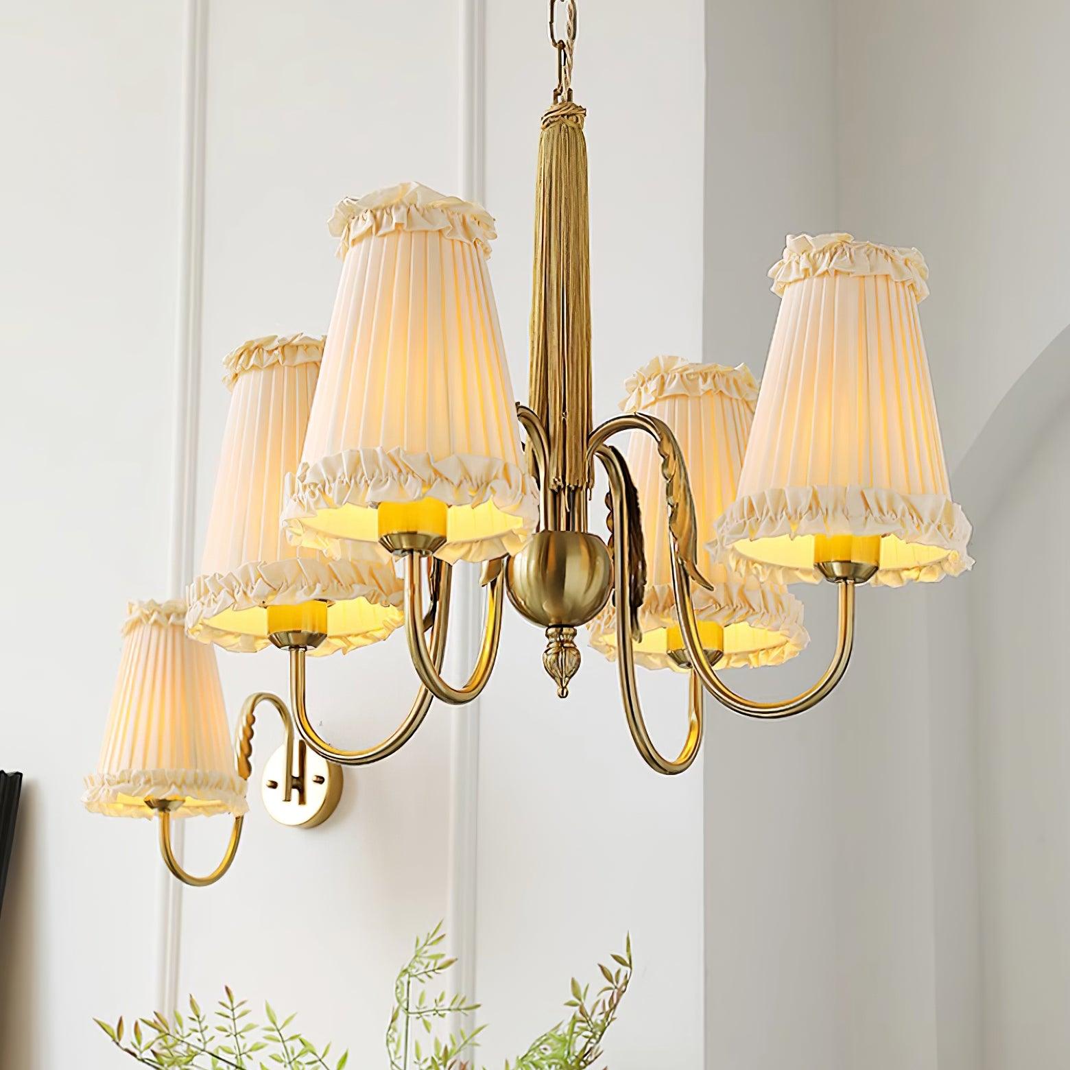 Faylin Vintage Brass Chandelier with Pleated Shades