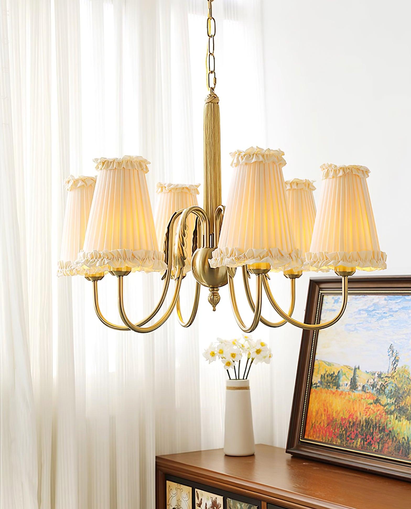 Faylin Vintage Brass Chandelier with Pleated Shades