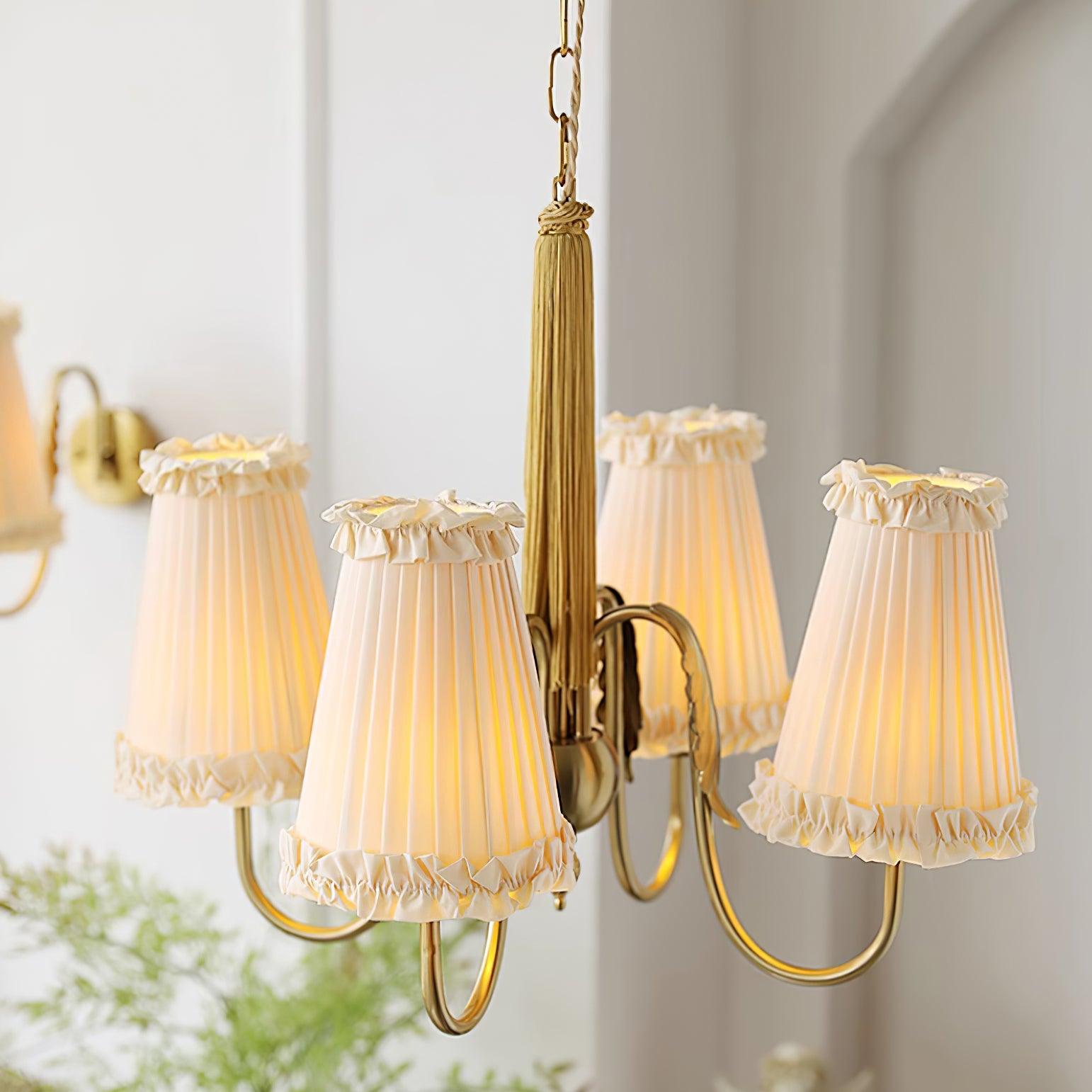 Faylin Vintage Brass Chandelier with Pleated Shades