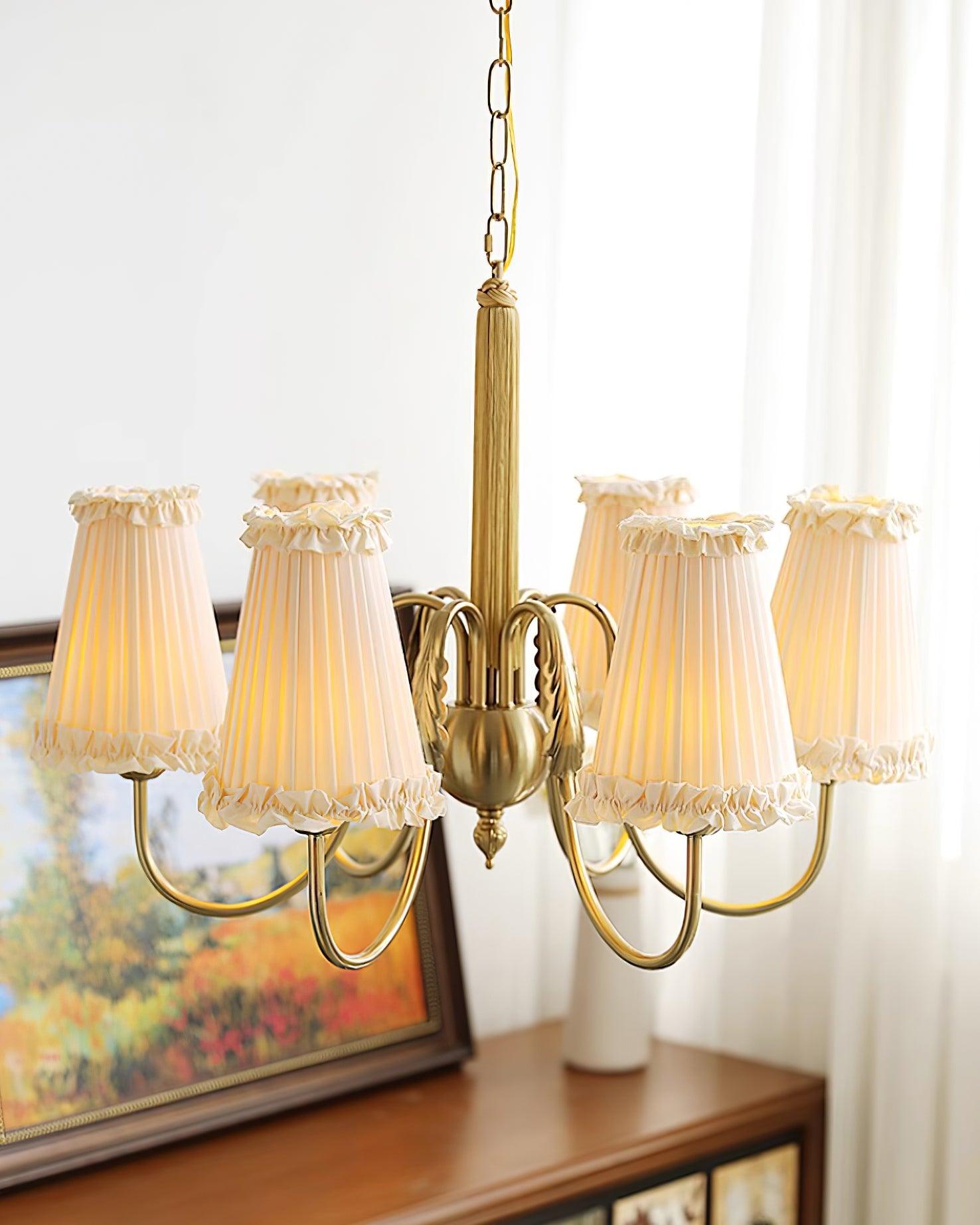 Faylin Vintage Brass Chandelier with Pleated Shades