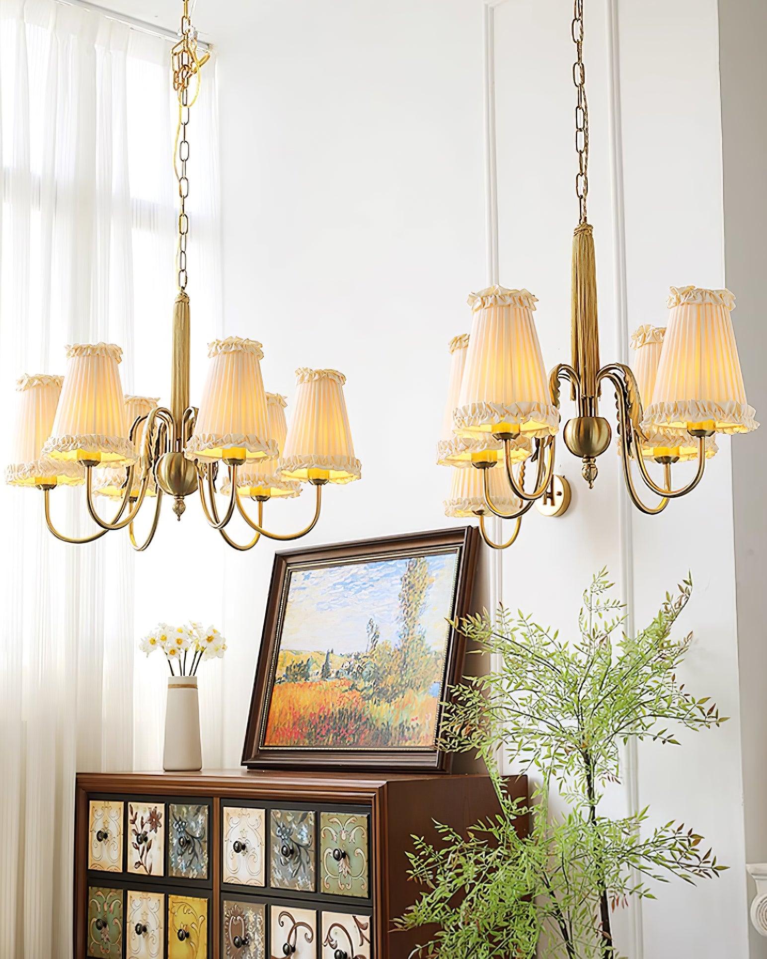 Faylin Vintage Brass Chandelier with Pleated Shades