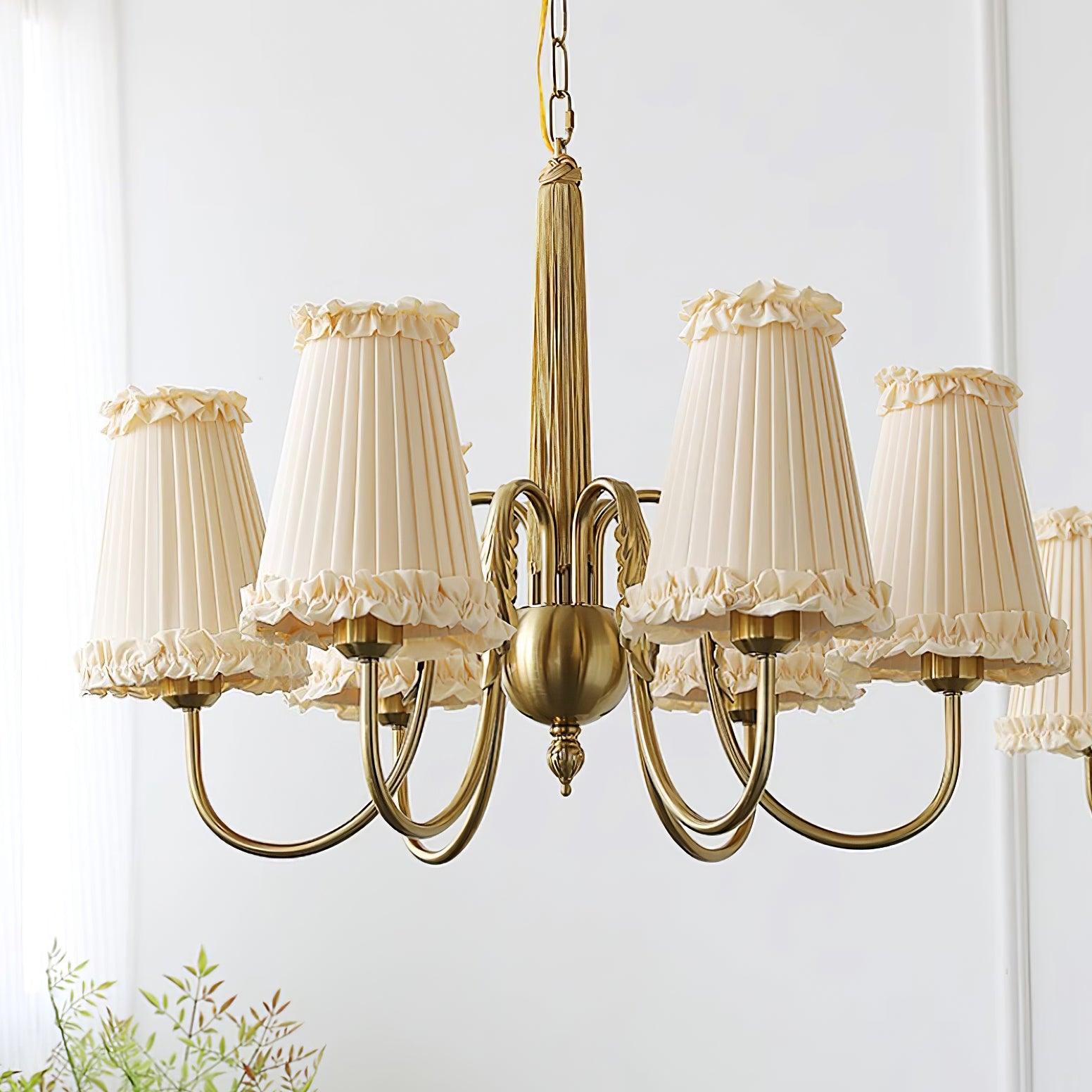 Faylin Vintage Brass Chandelier with Pleated Shades