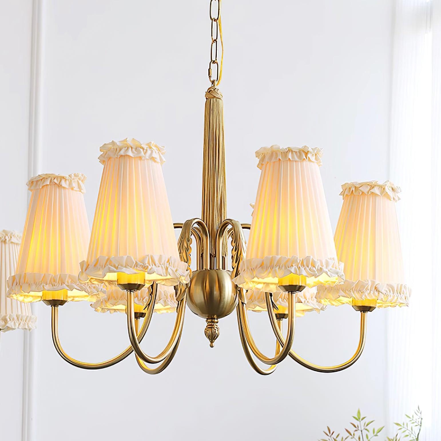 Faylin Vintage Brass Chandelier with Pleated Shades