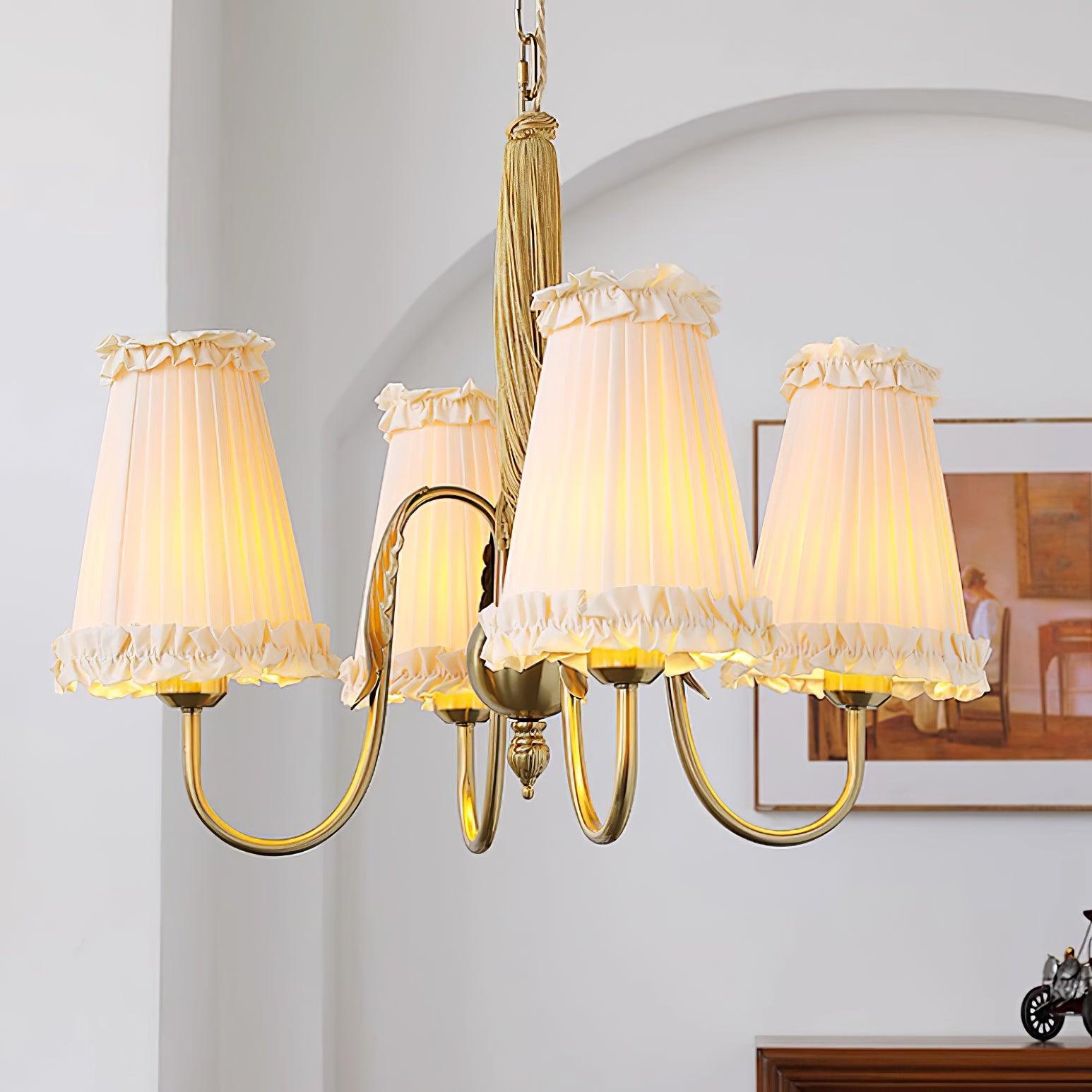 Faylin Vintage Brass Chandelier with Pleated Shades