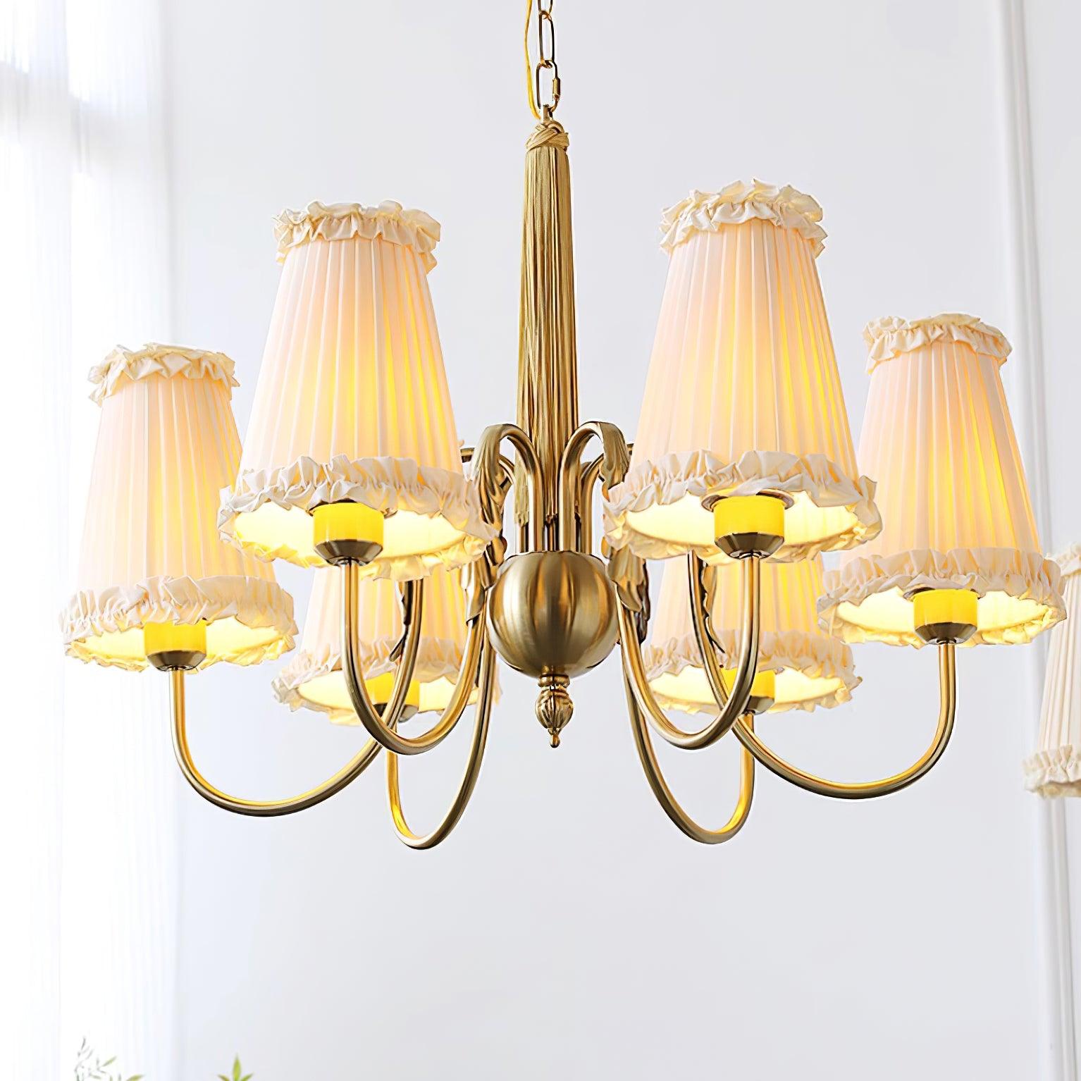 Faylin Vintage Brass Chandelier with Pleated Shades