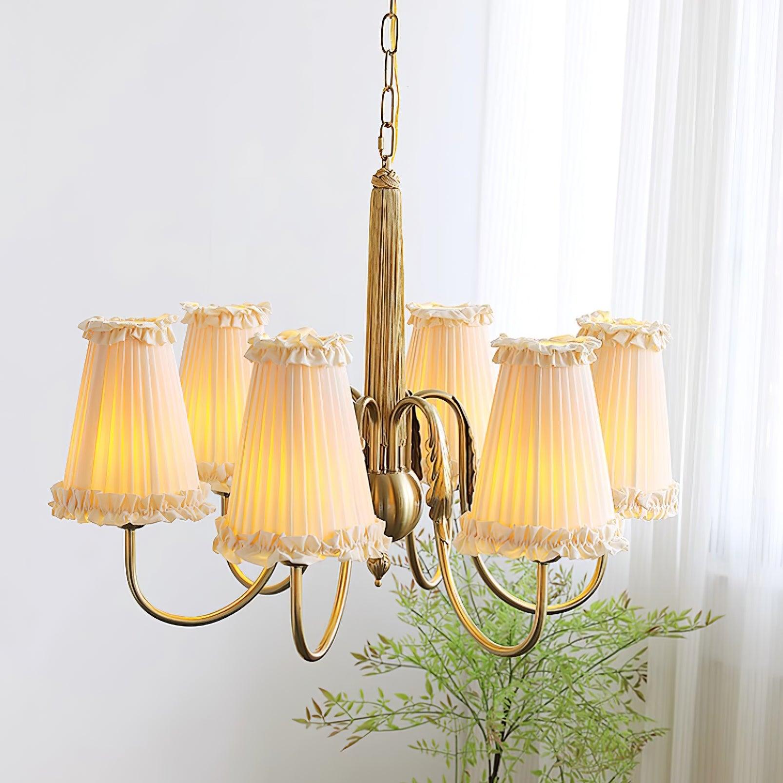 Faylin Vintage Brass Chandelier with Pleated Shades