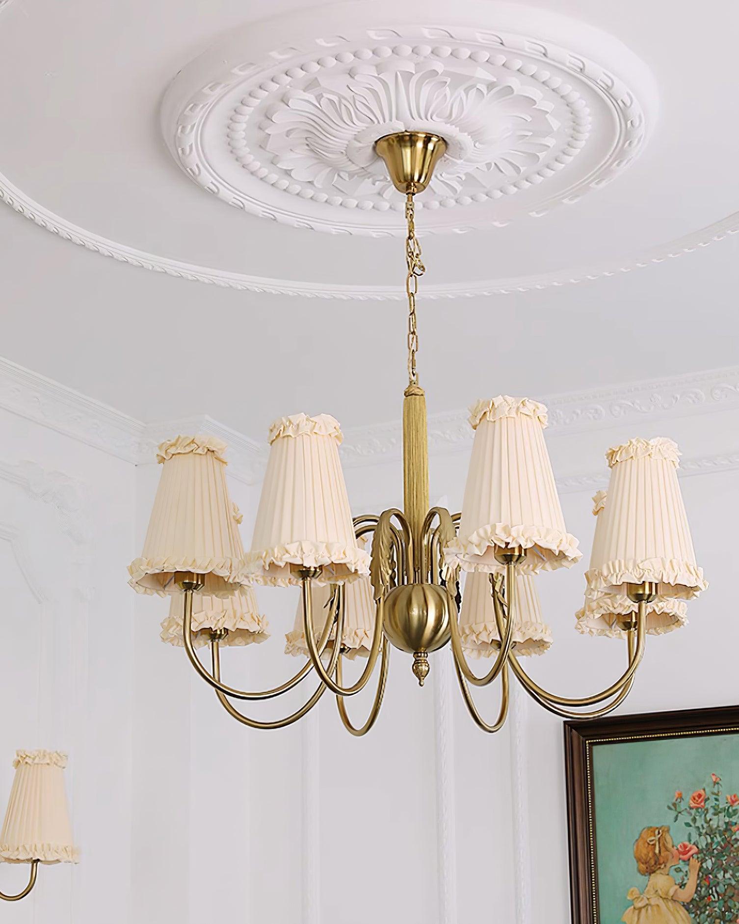 Faylin Vintage Brass Chandelier with Pleated Shades