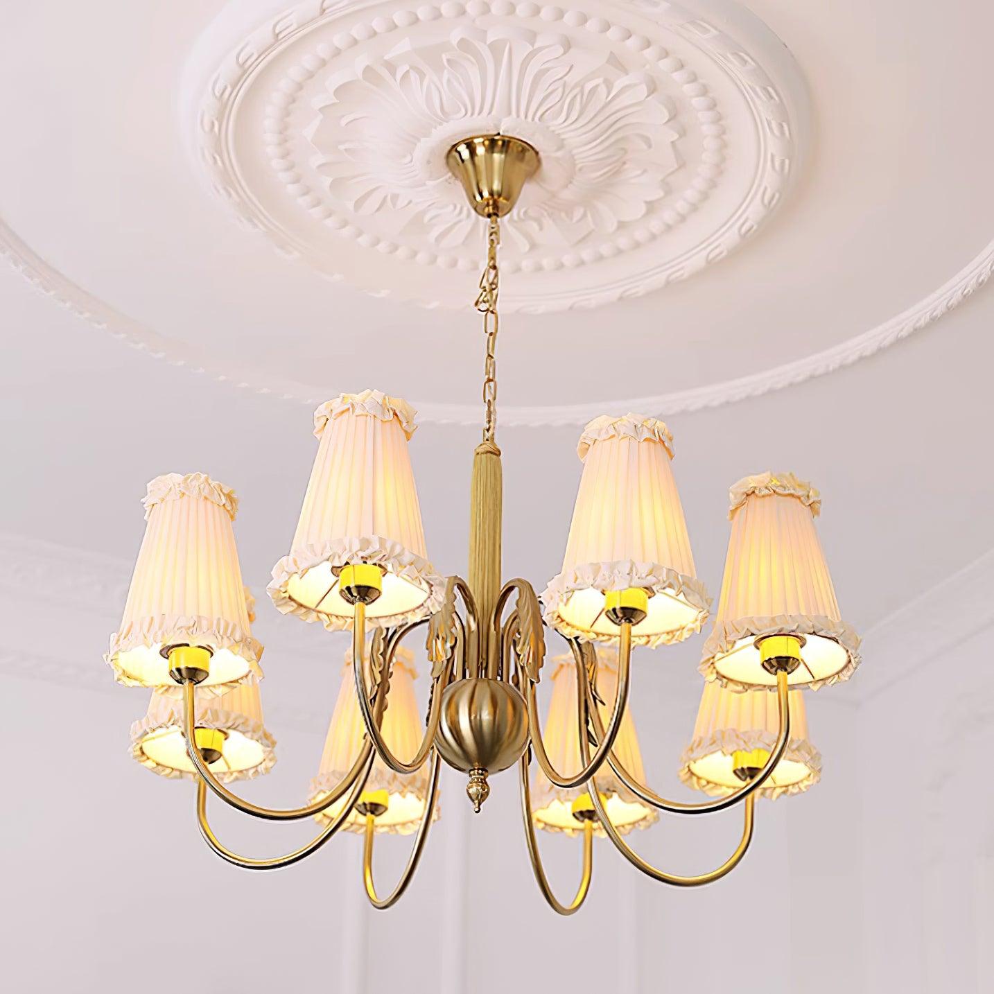 Faylin Vintage Brass Chandelier with Pleated Shades