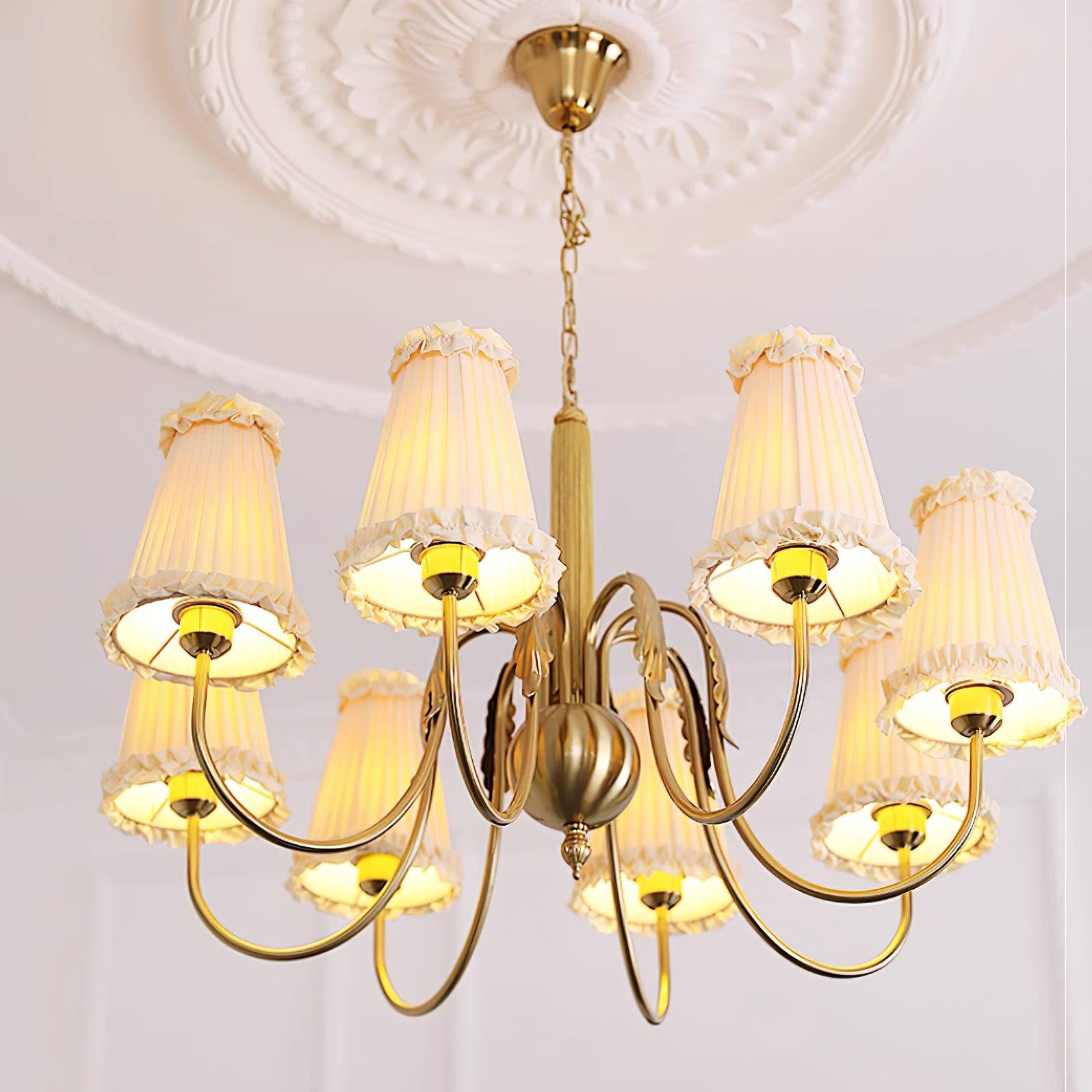 Faylin Vintage Brass Chandelier with Pleated Shades