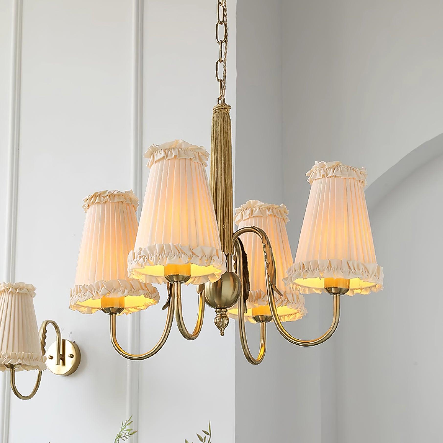 Faylin Vintage Brass Chandelier with Pleated Shades