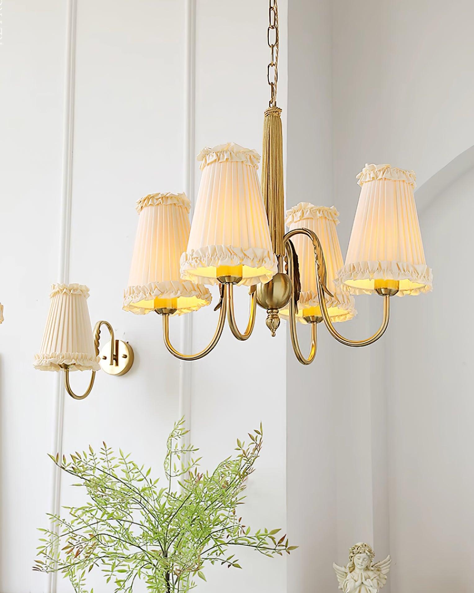 Faylin Vintage Brass Chandelier with Pleated Shades