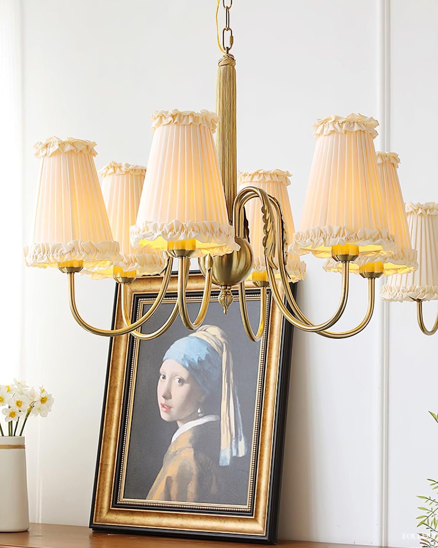 Faylin Vintage Brass Chandelier with Pleated Shades