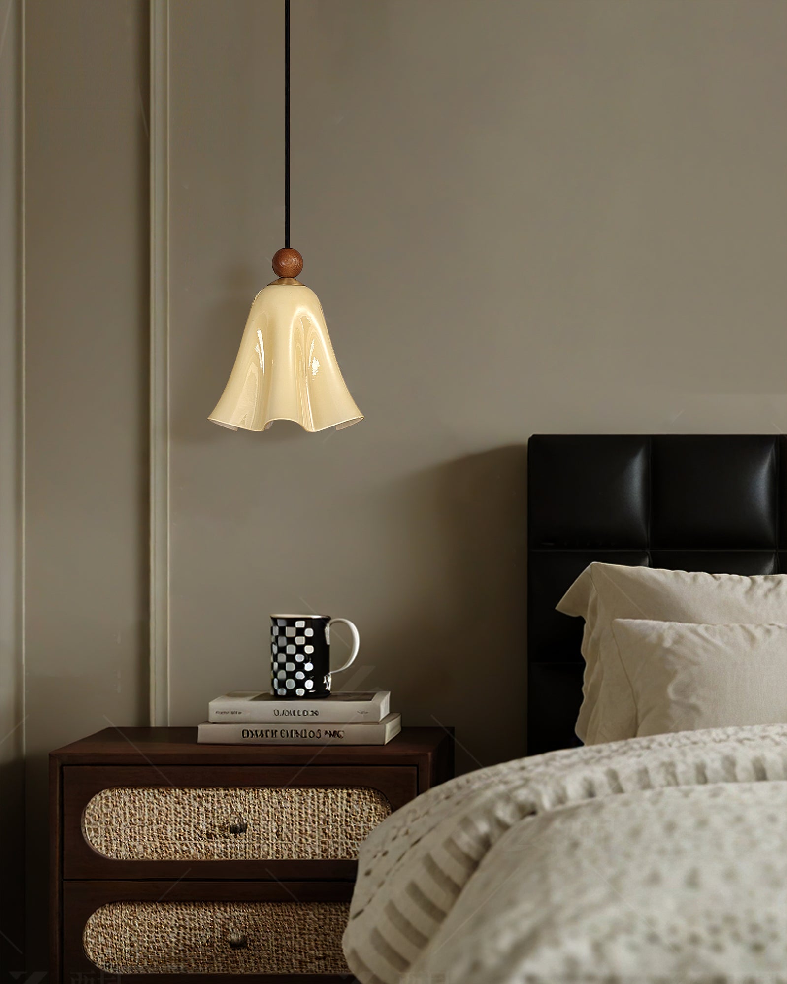 Detail shot of the cream-colored glass shade.