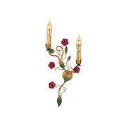 Mechini Wall Lamp with gold vines and red ceramic roses.