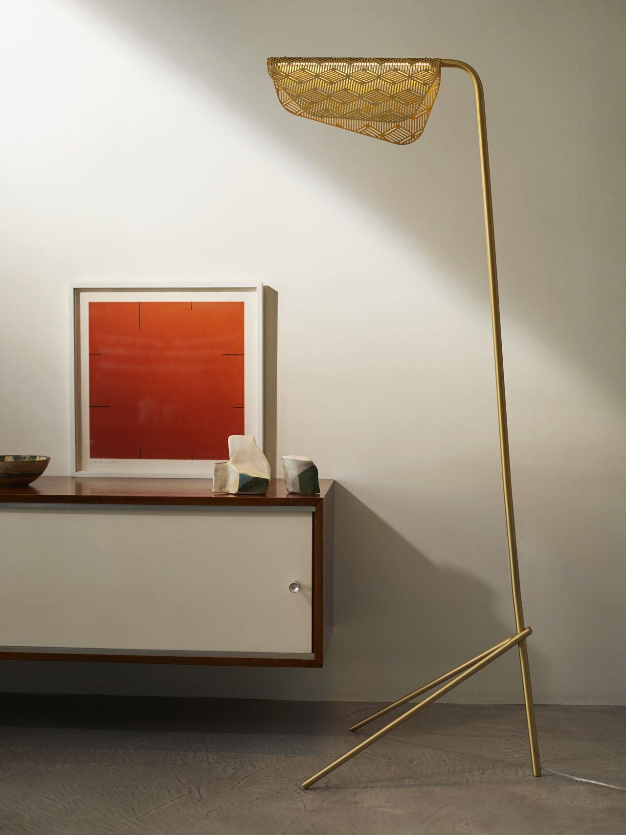 Triad Gold Geometric Floor Lamp-Neutral Decor